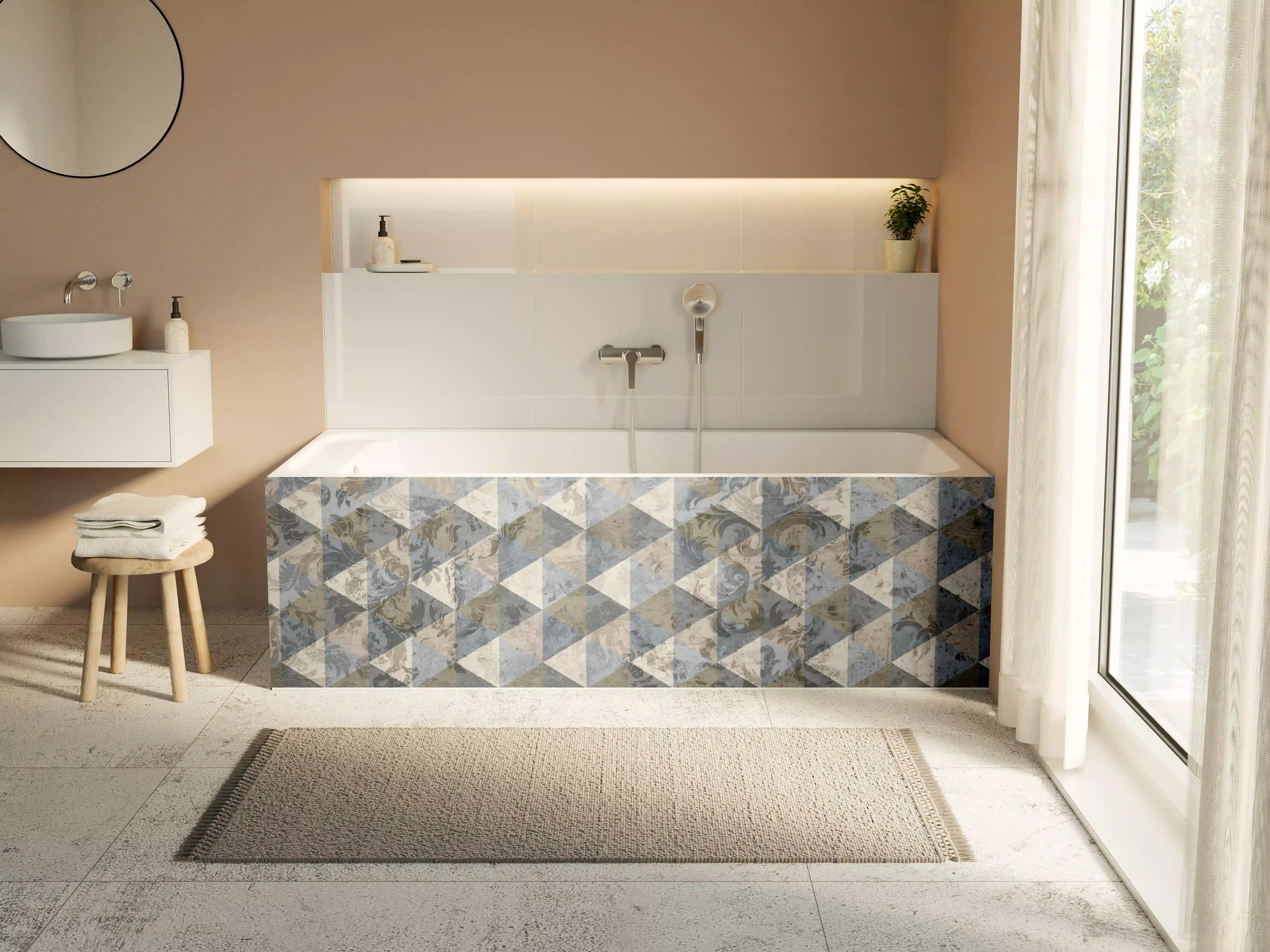 Badewannen-Rückwand - Moderne Marmor-Textur in Grau und Beige