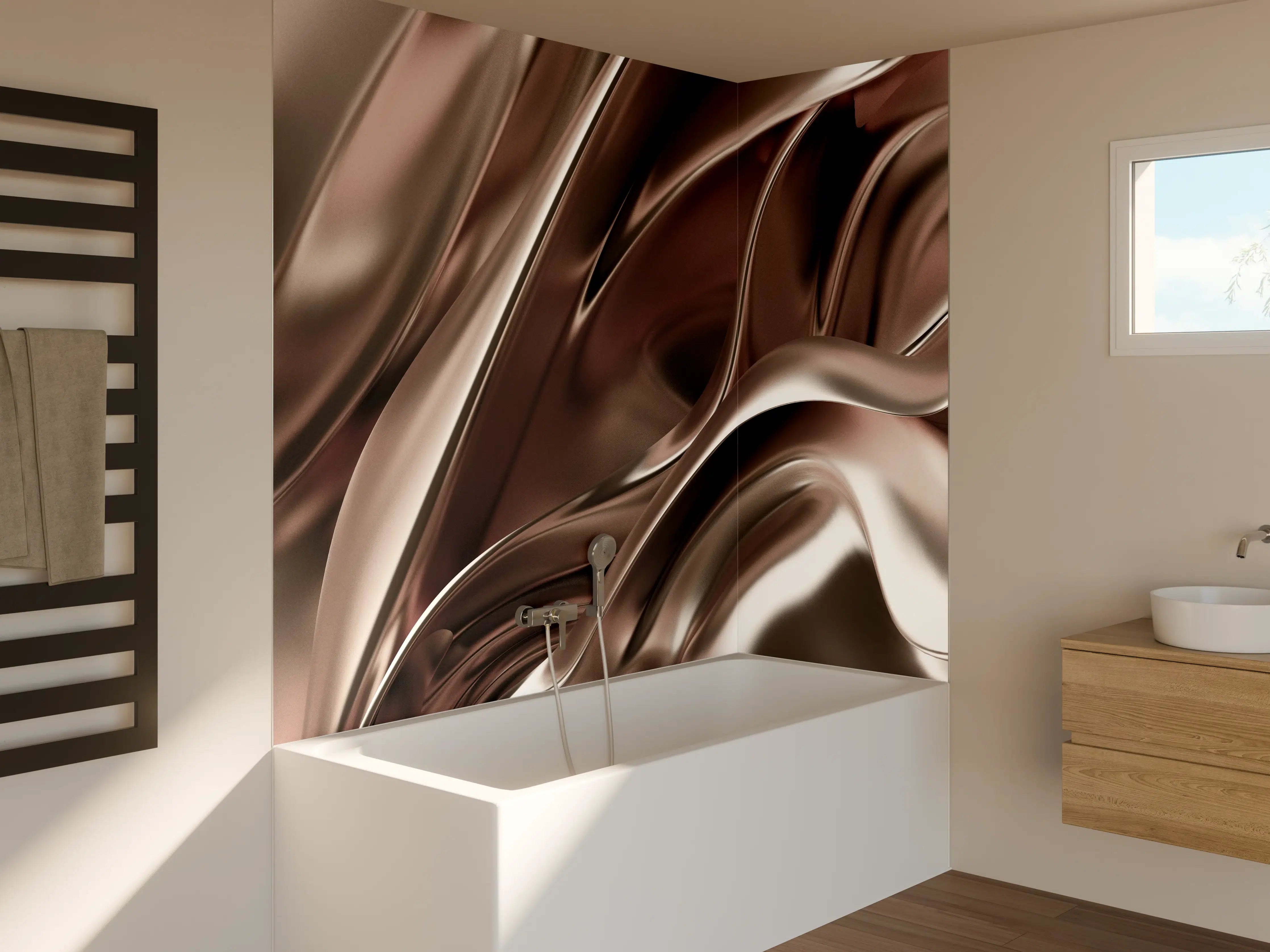 Badewannen-Rückwand - Moderne Metallstruktur in Bronzeoptik