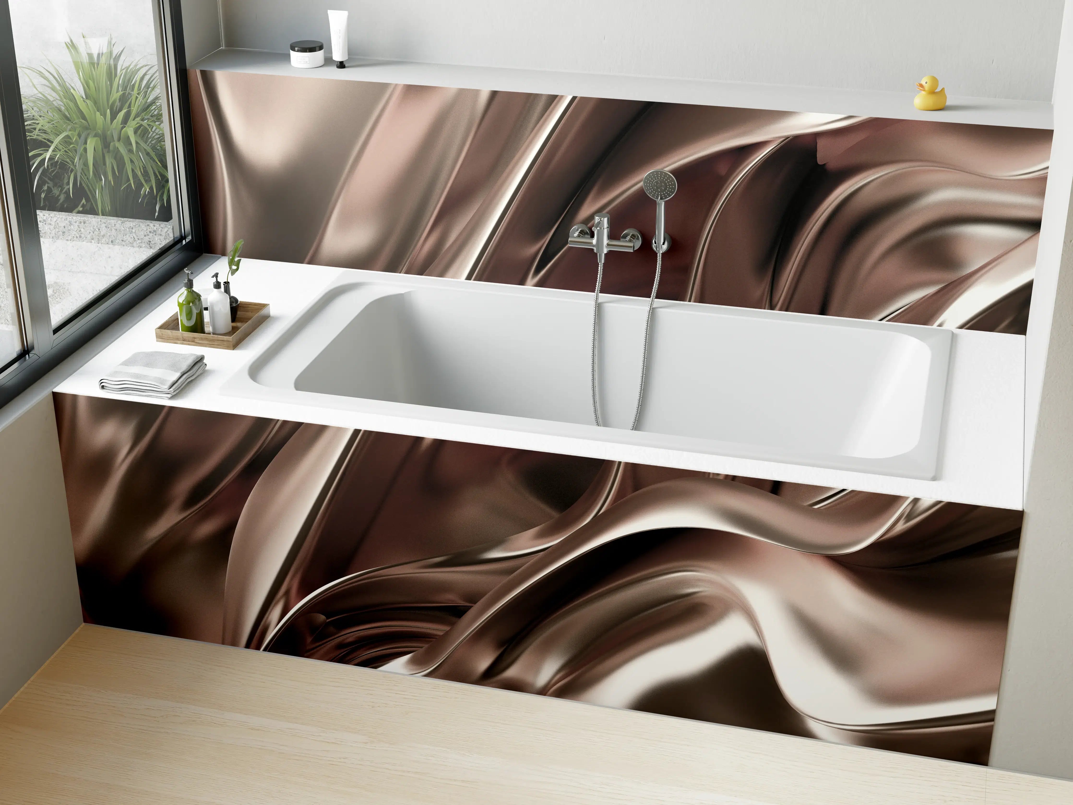 Badewannen-Rückwand - Moderne Metallstruktur in Bronzeoptik