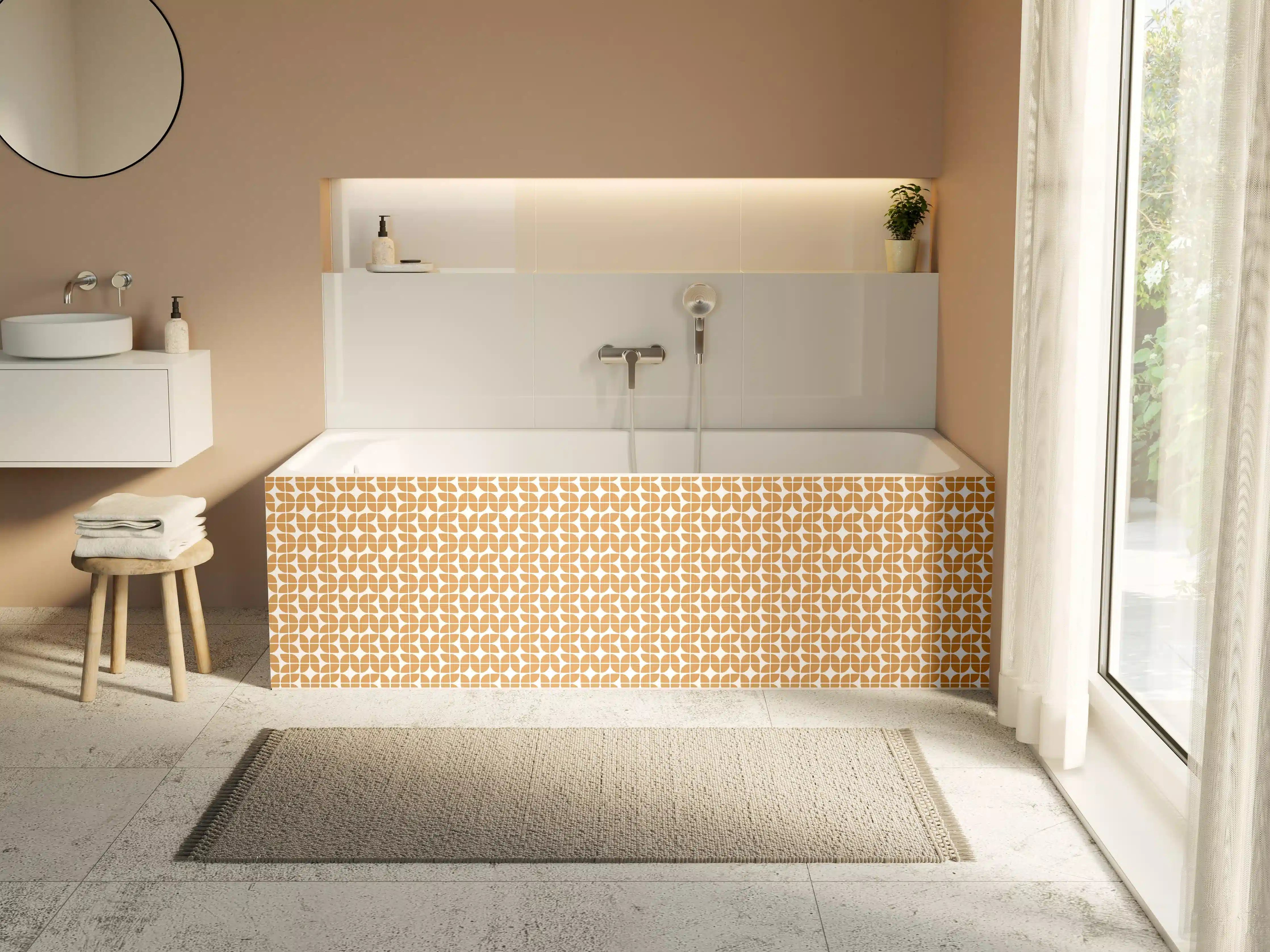 Badewannen-Rückwand - Moderne Mosaik-Fliesen in warmem Braunbeige
