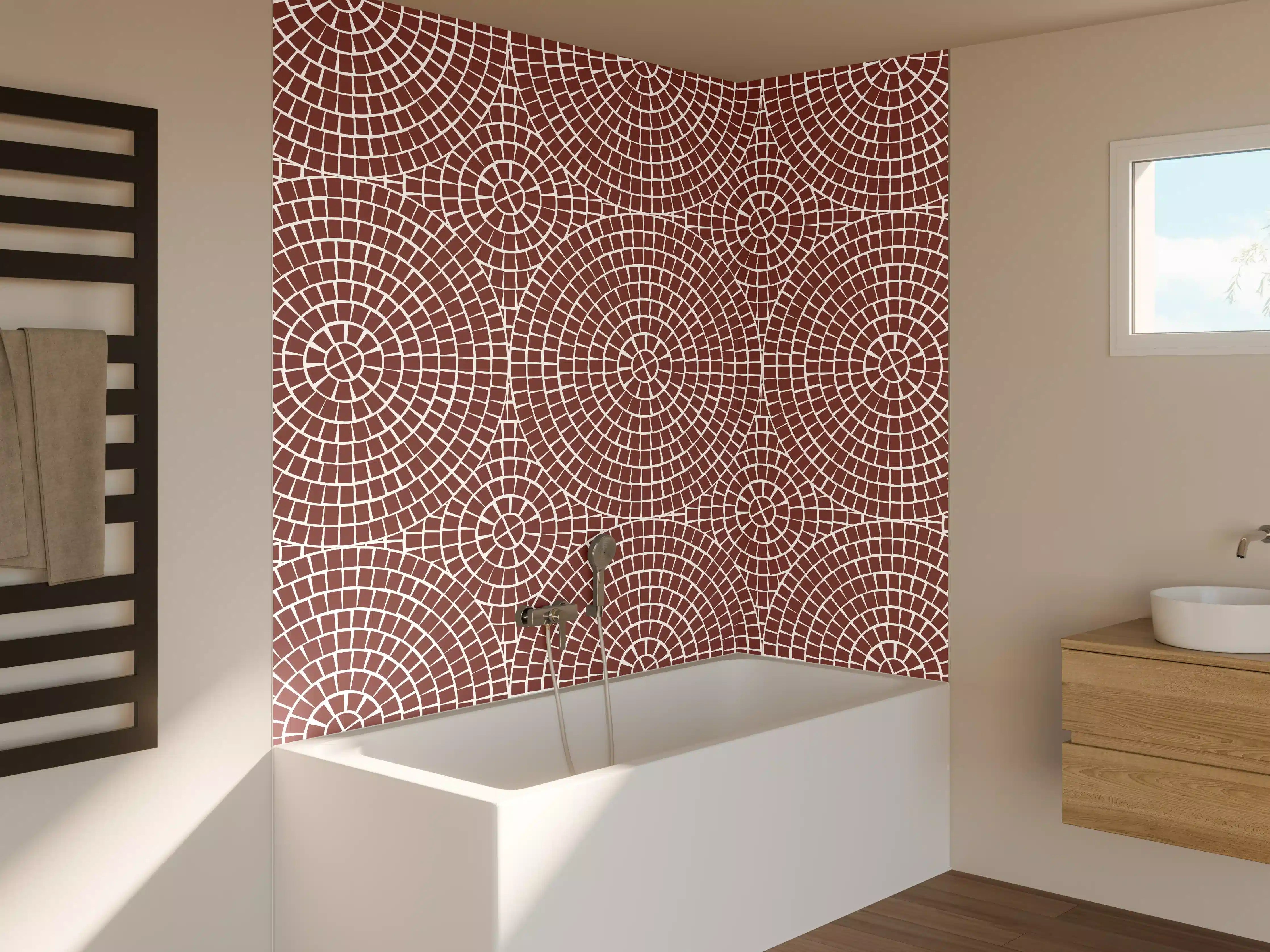 Badewannen-Rückwand - Moderne Mosaik-Muster in Braunrosa
