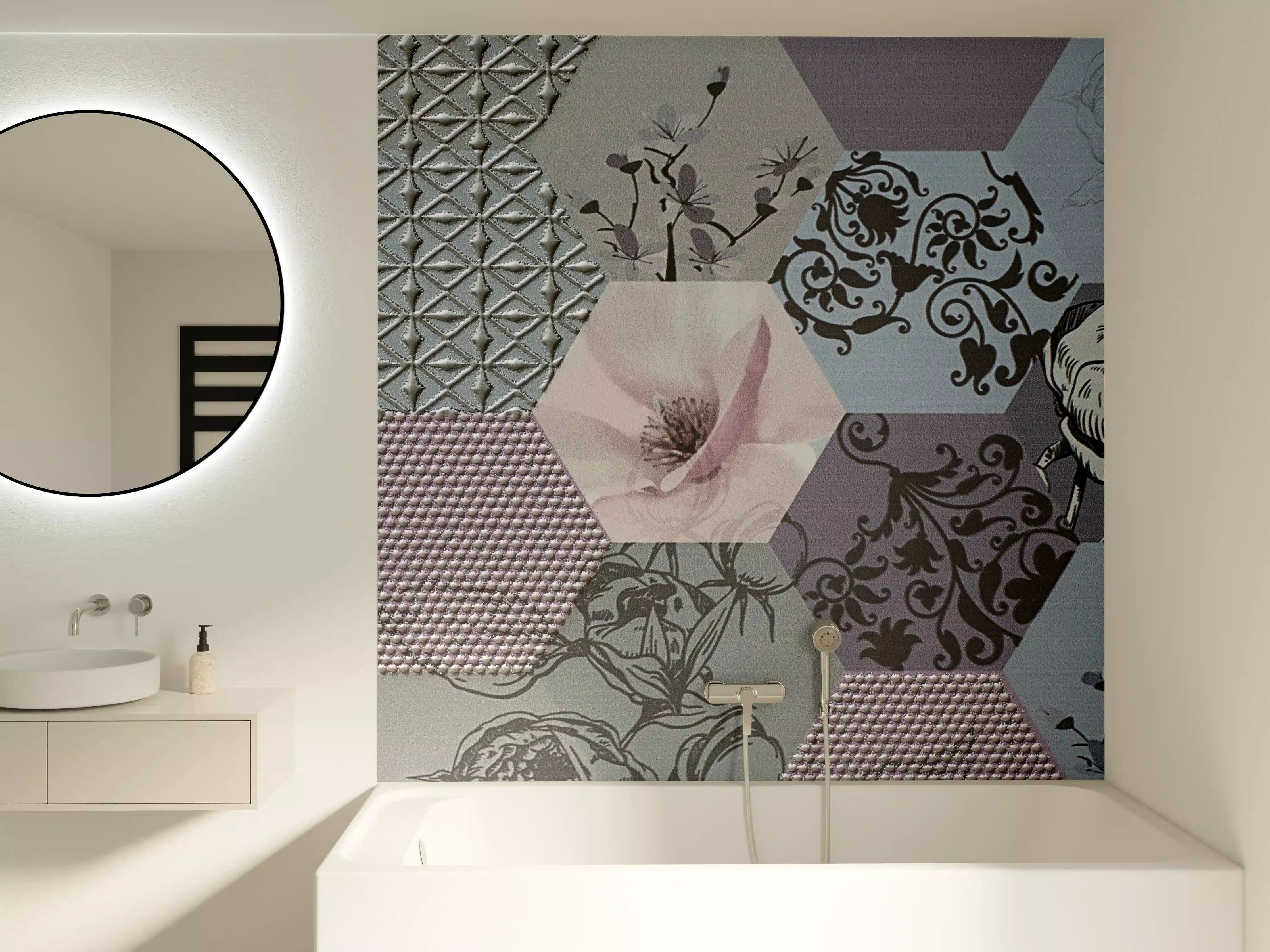 Badewannen-Rückwand - Moderne Mustertapete in gedeckten Tönen