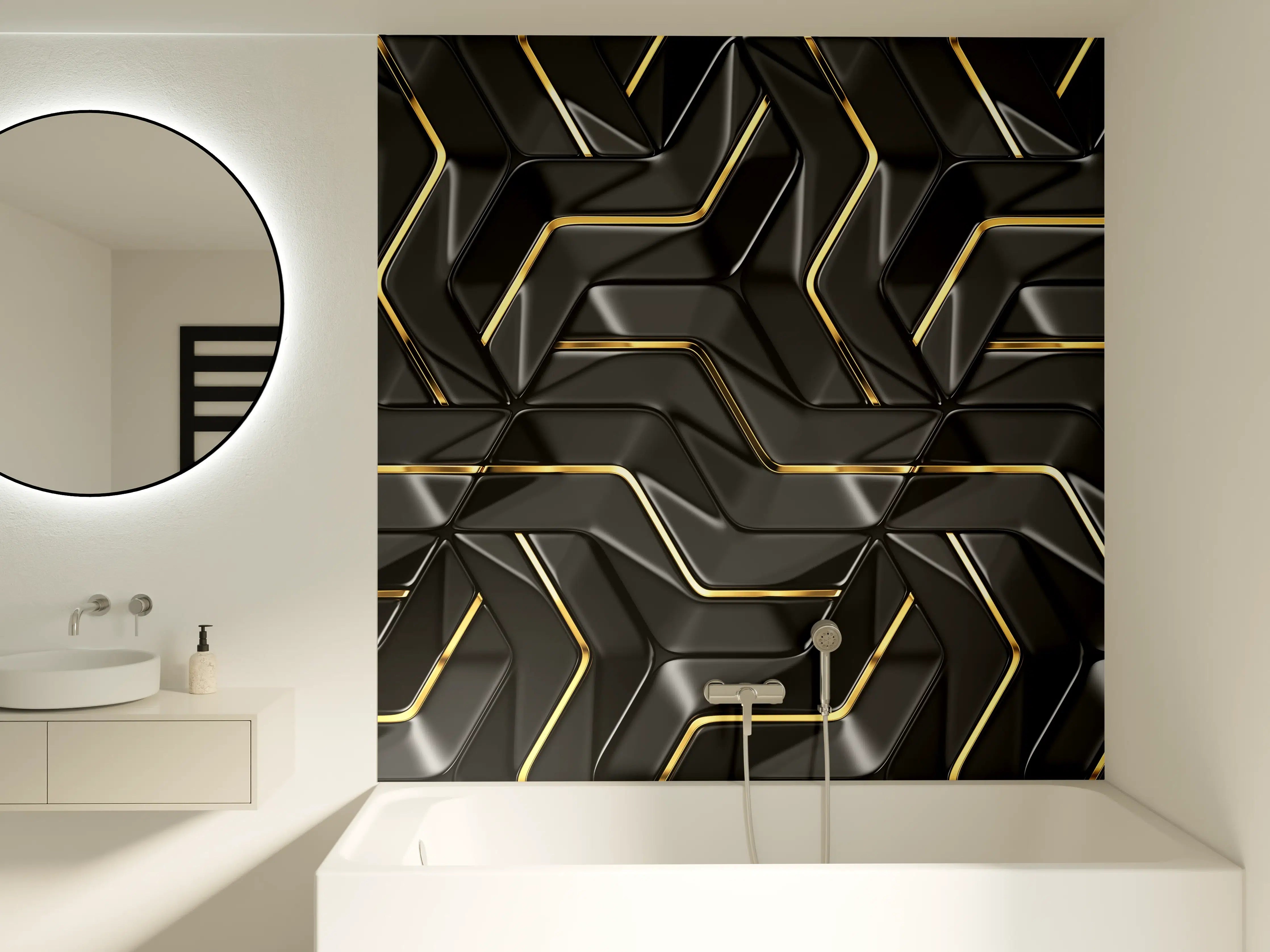 Badewannen-Rückwand - Moderne Wandtextur - schwarz-gold