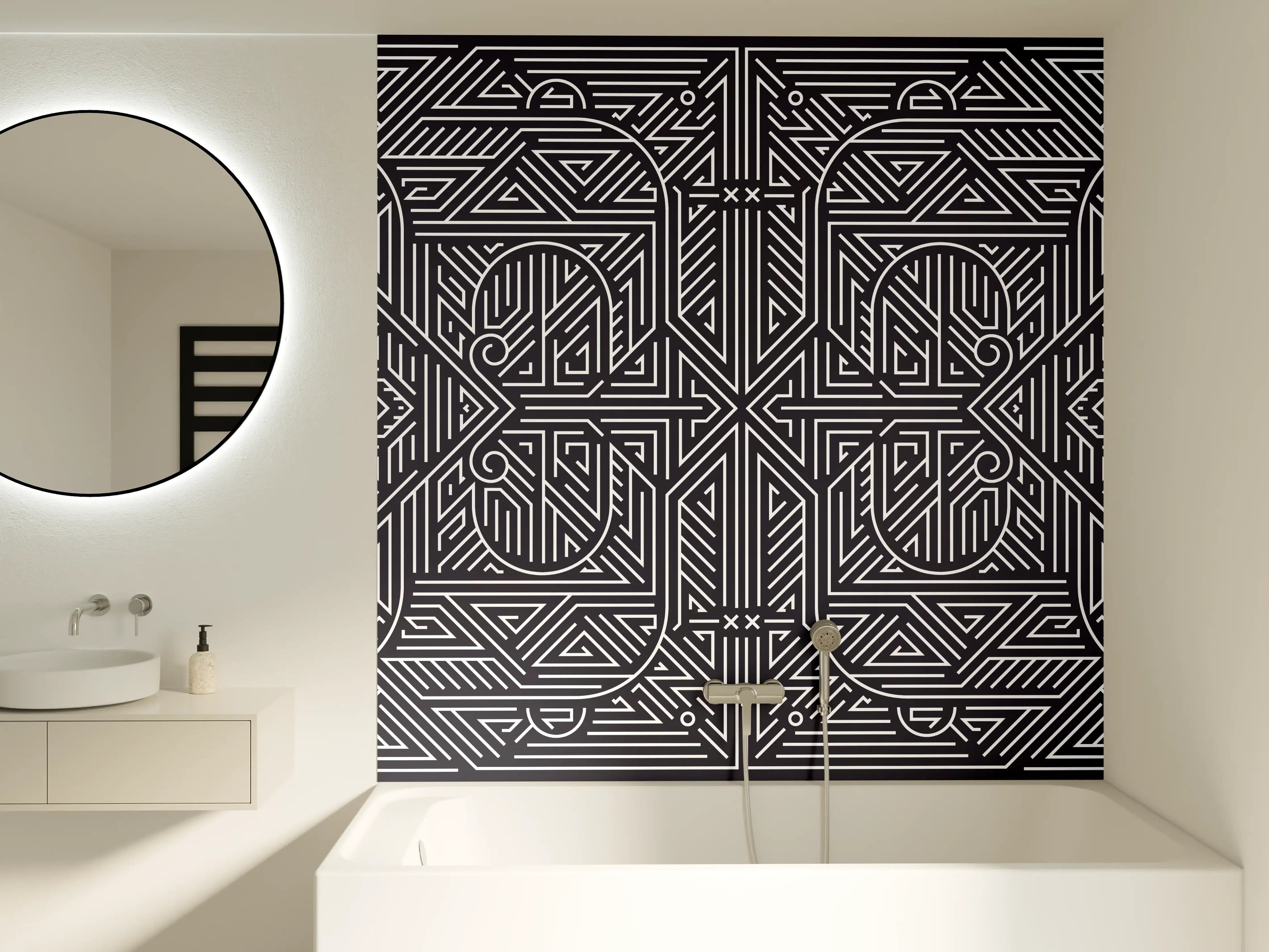 Badewannen-Rückwand - Moderne abstrakte Geometrie in dunklen Tönen