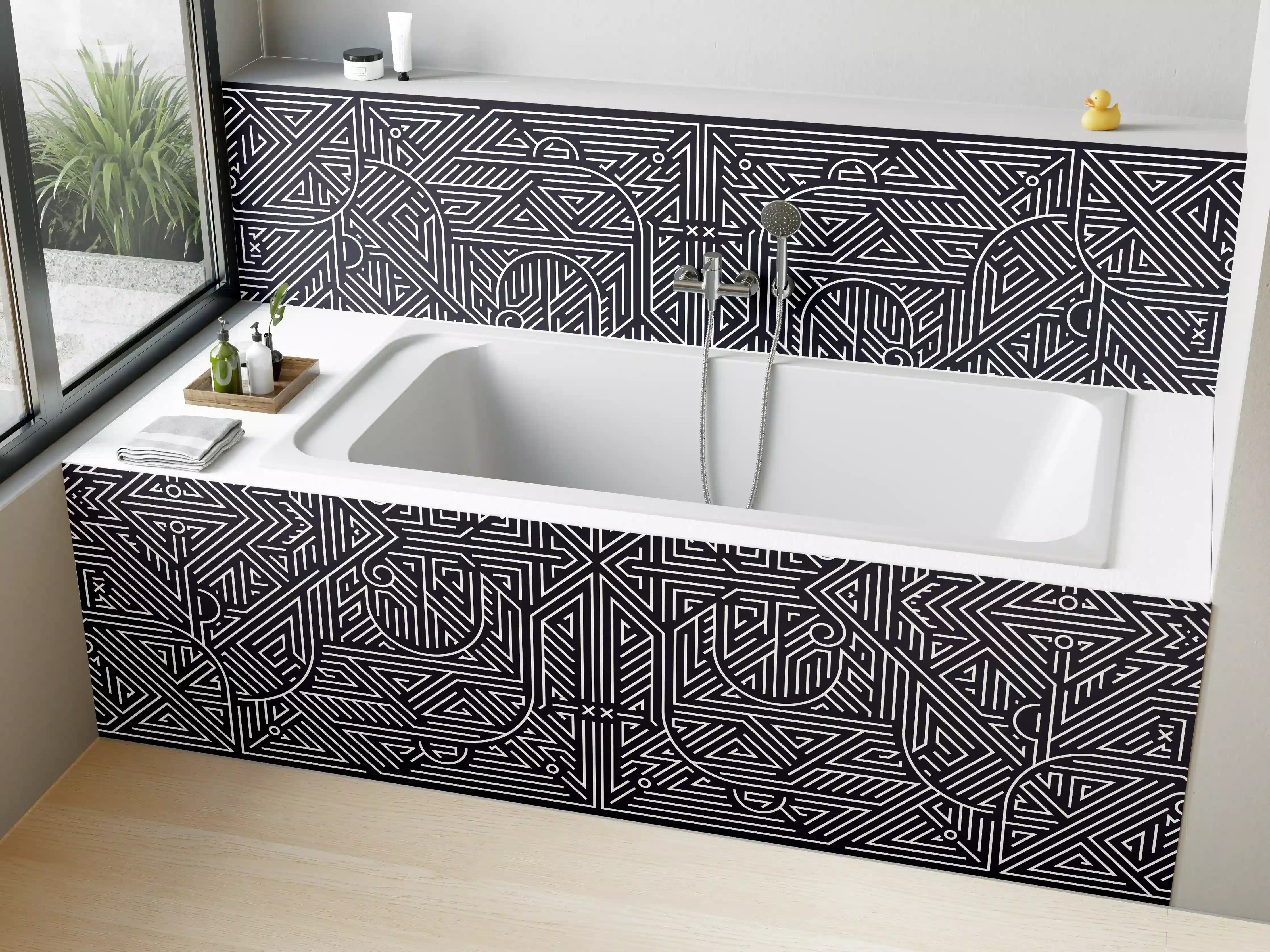 Badewannen-Rückwand - Moderne abstrakte Geometrie in dunklen Tönen