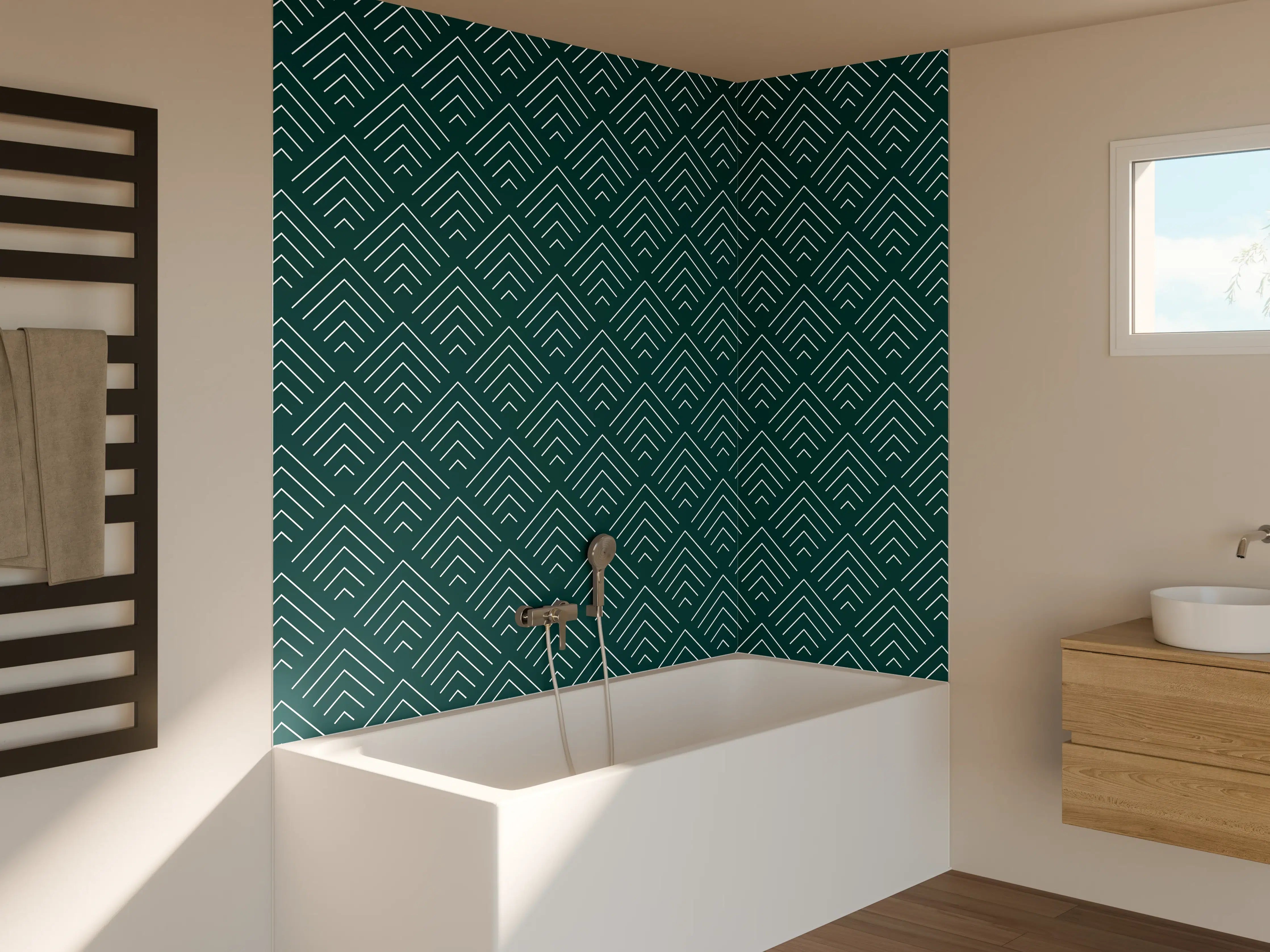 Badewannen-Rückwand - Moderne blaue Geometrie-Musterwand
