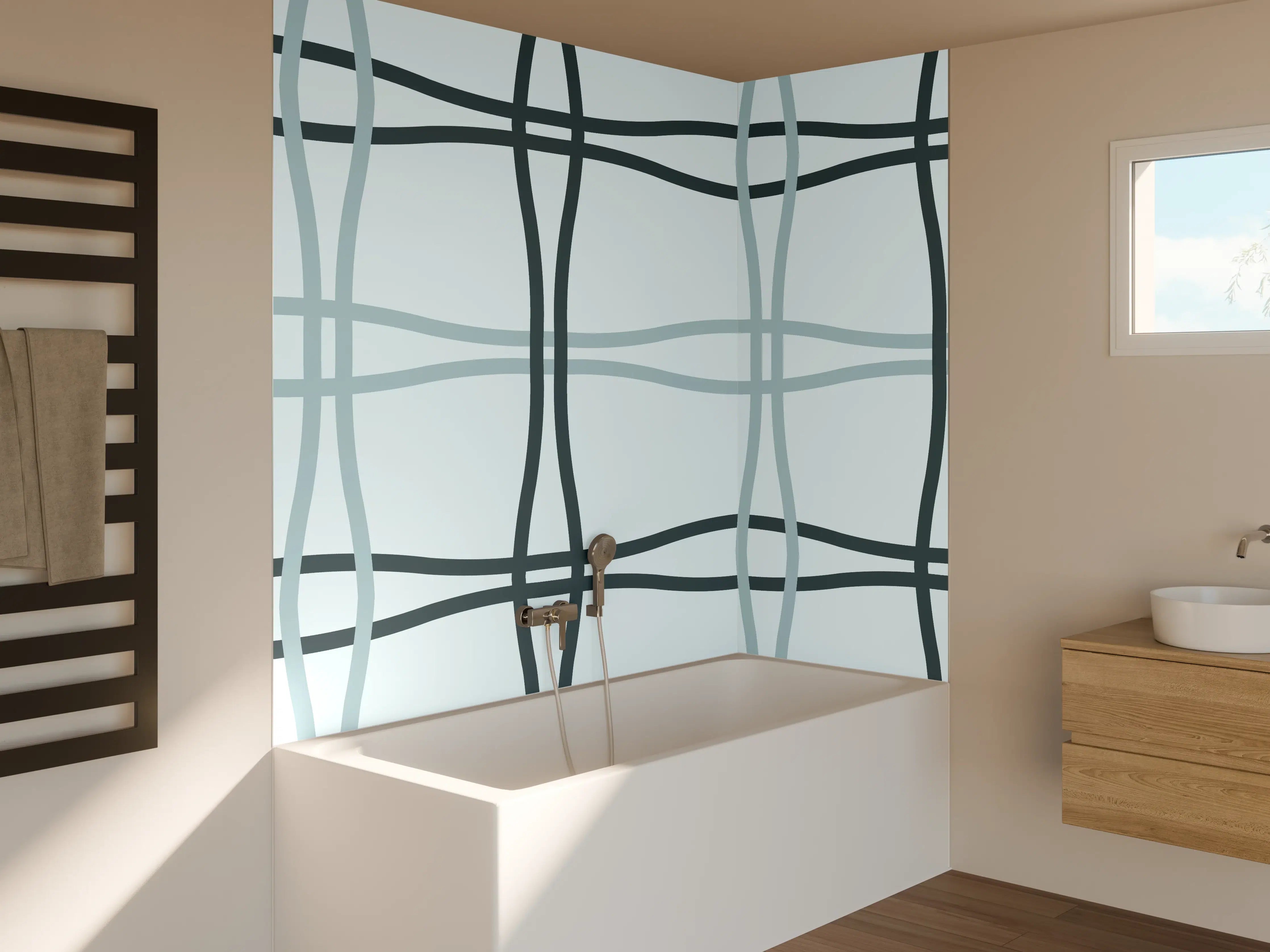 Badewannen-Rückwand - Moderne blaue Linienstruktur
