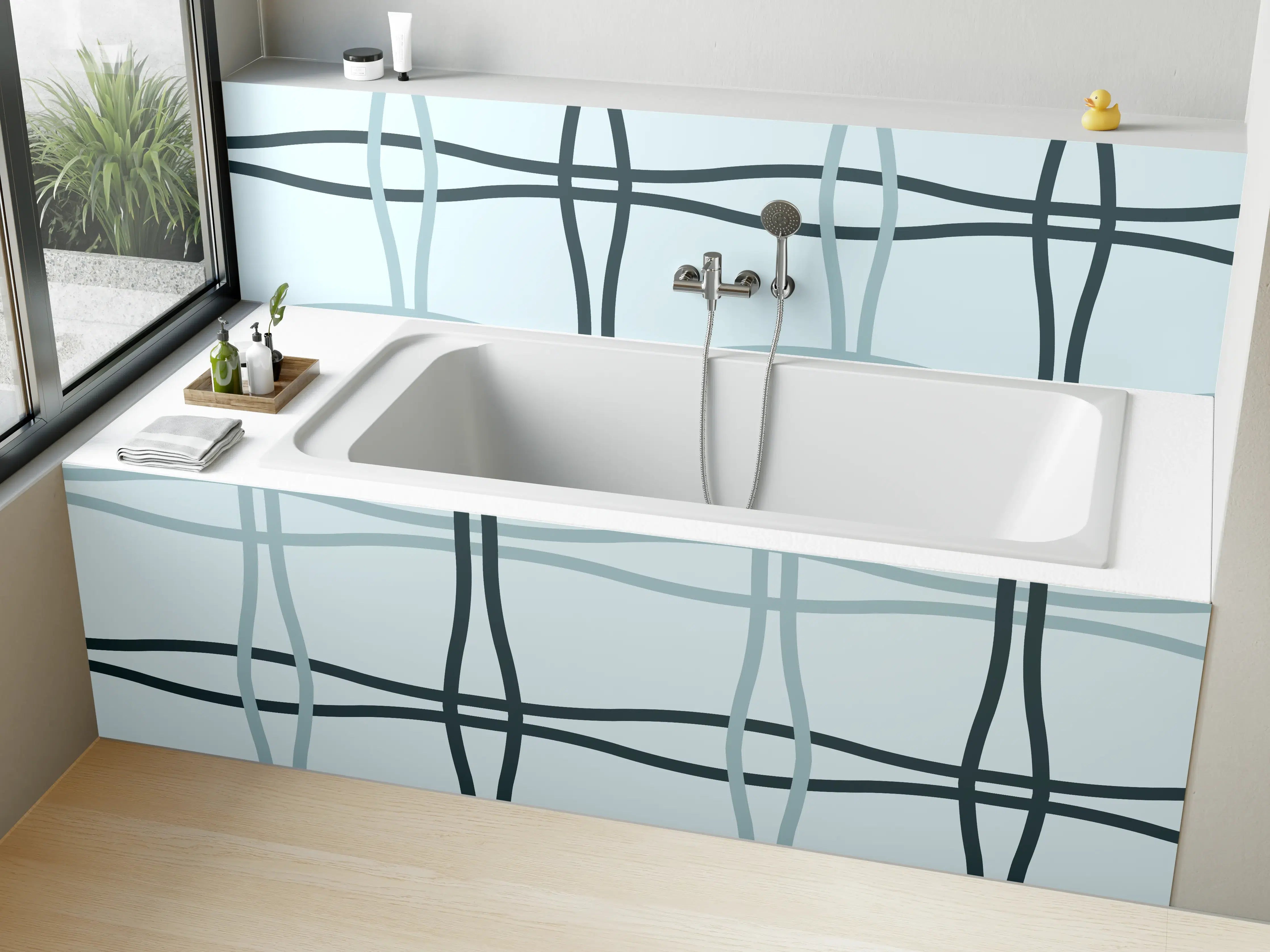 Badewannen-Rückwand - Moderne blaue Linienstruktur