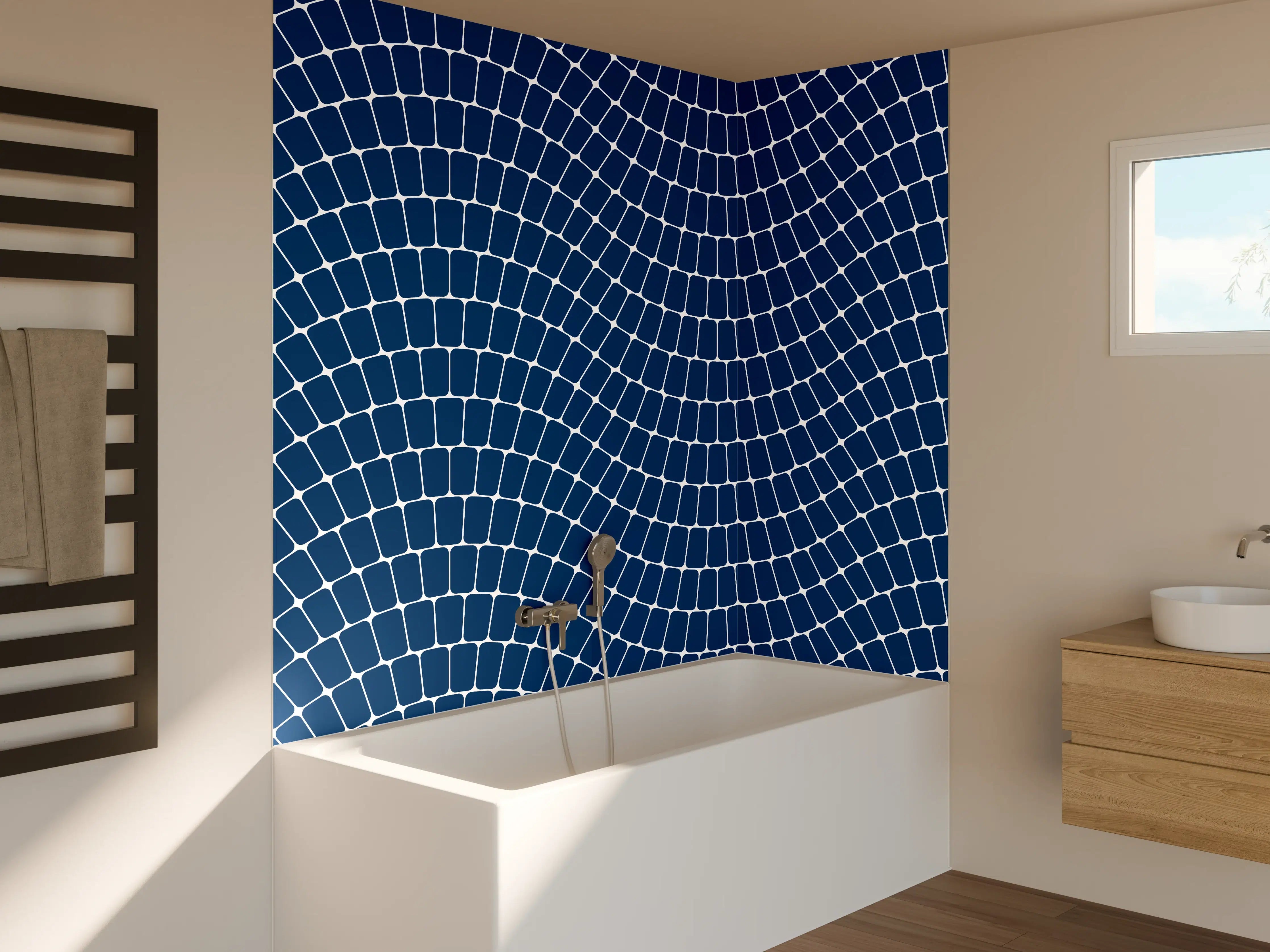 Badewannen-Rückwand - Moderne blaue Wellenmuster-Wandgestaltung