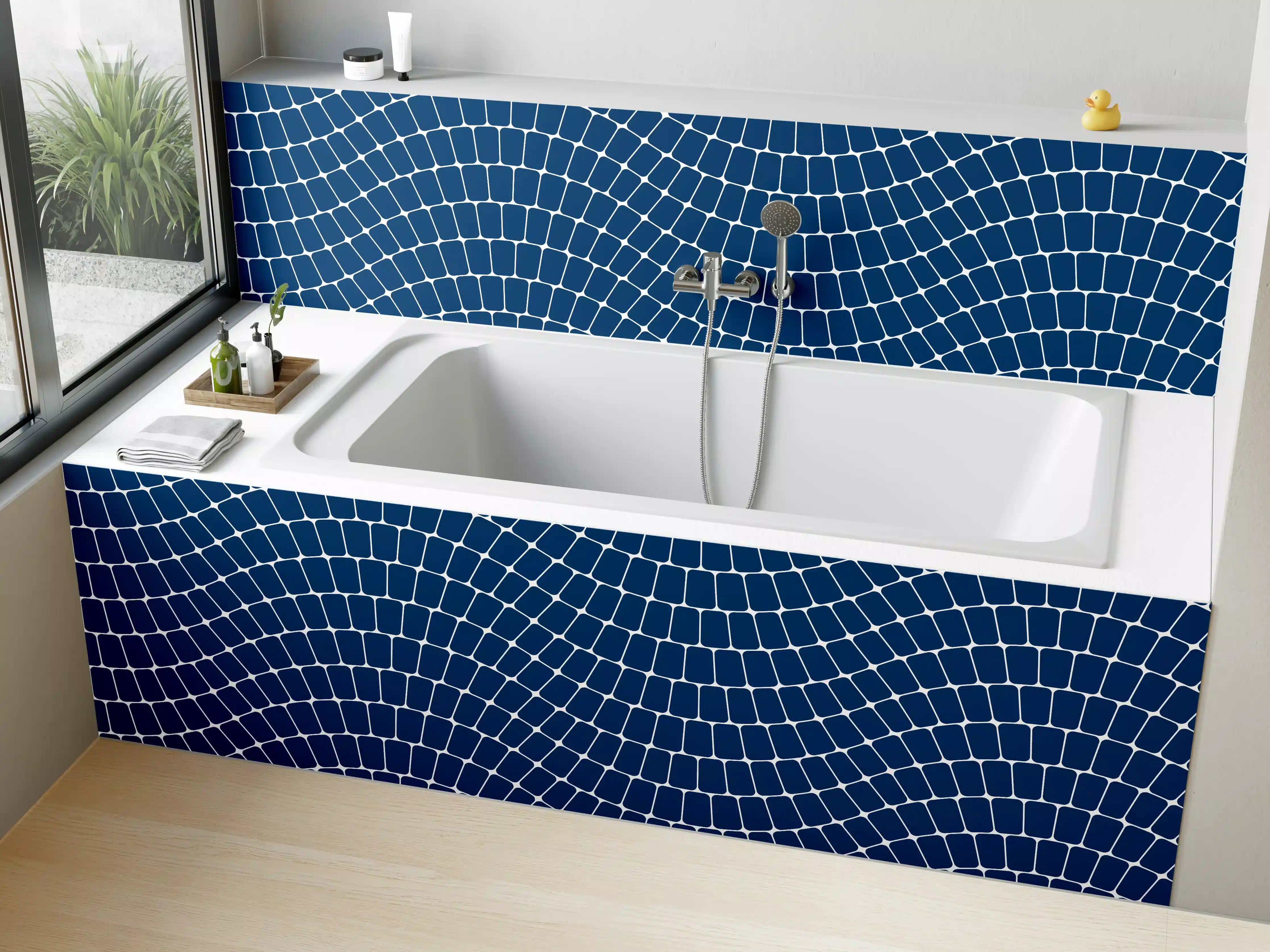 Badewannen-Rückwand - Moderne blaue Wellenmuster-Wandgestaltung