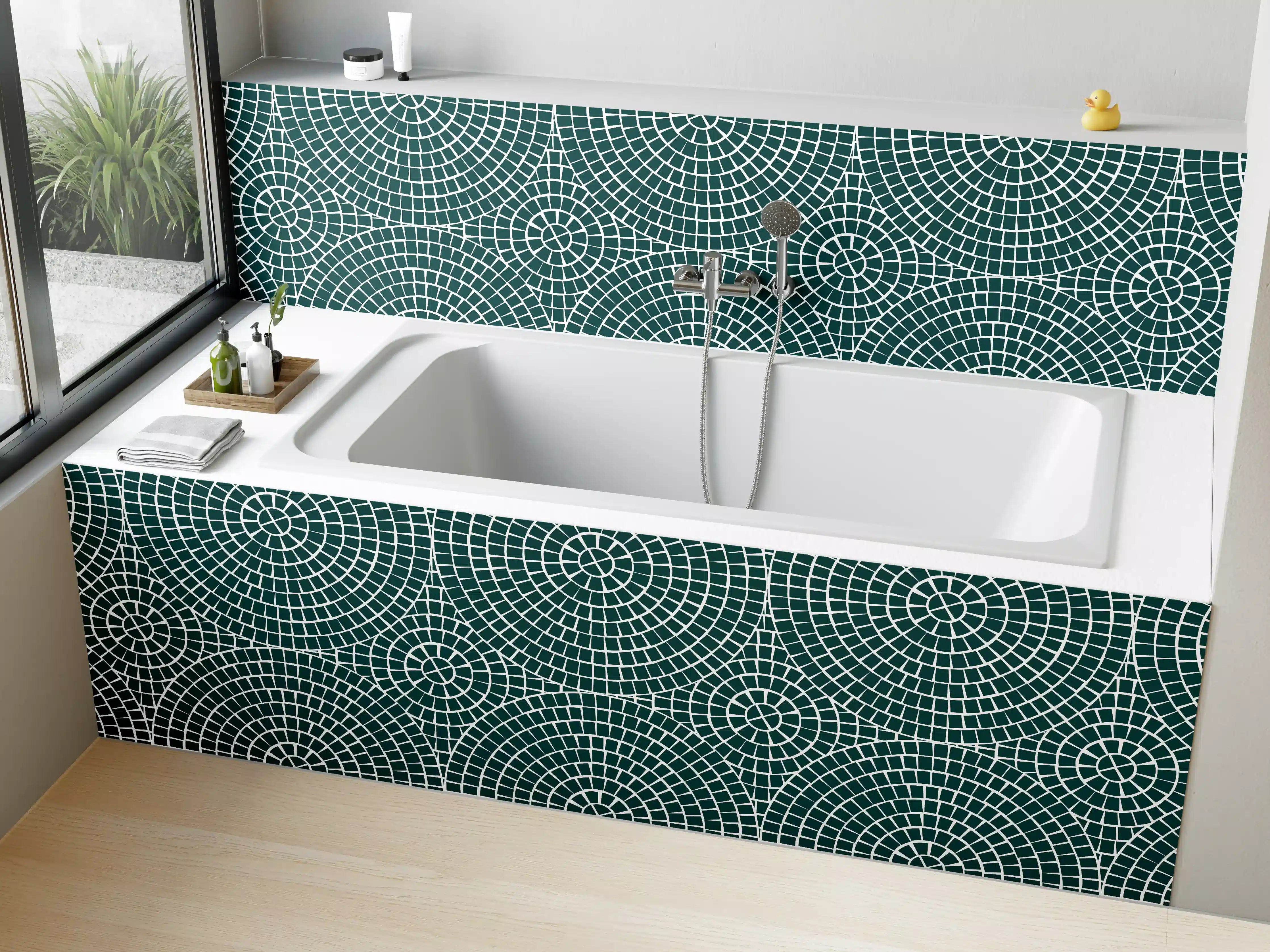 Badewannen-Rückwand - Moderne geometrische Kreismuster in Blau