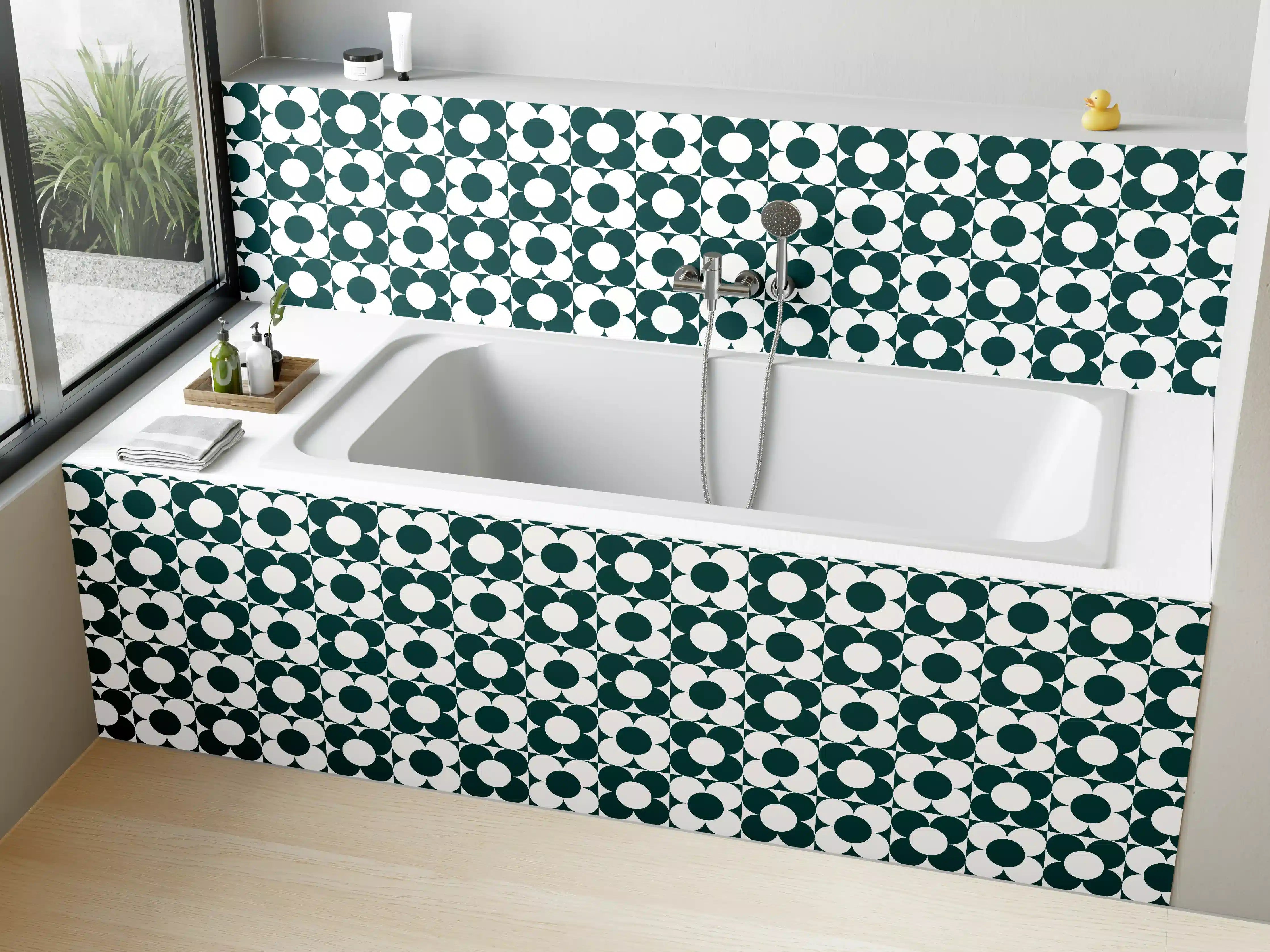Badewannen-Rückwand - Moderne geometrische Muster in Marineblau und Creme