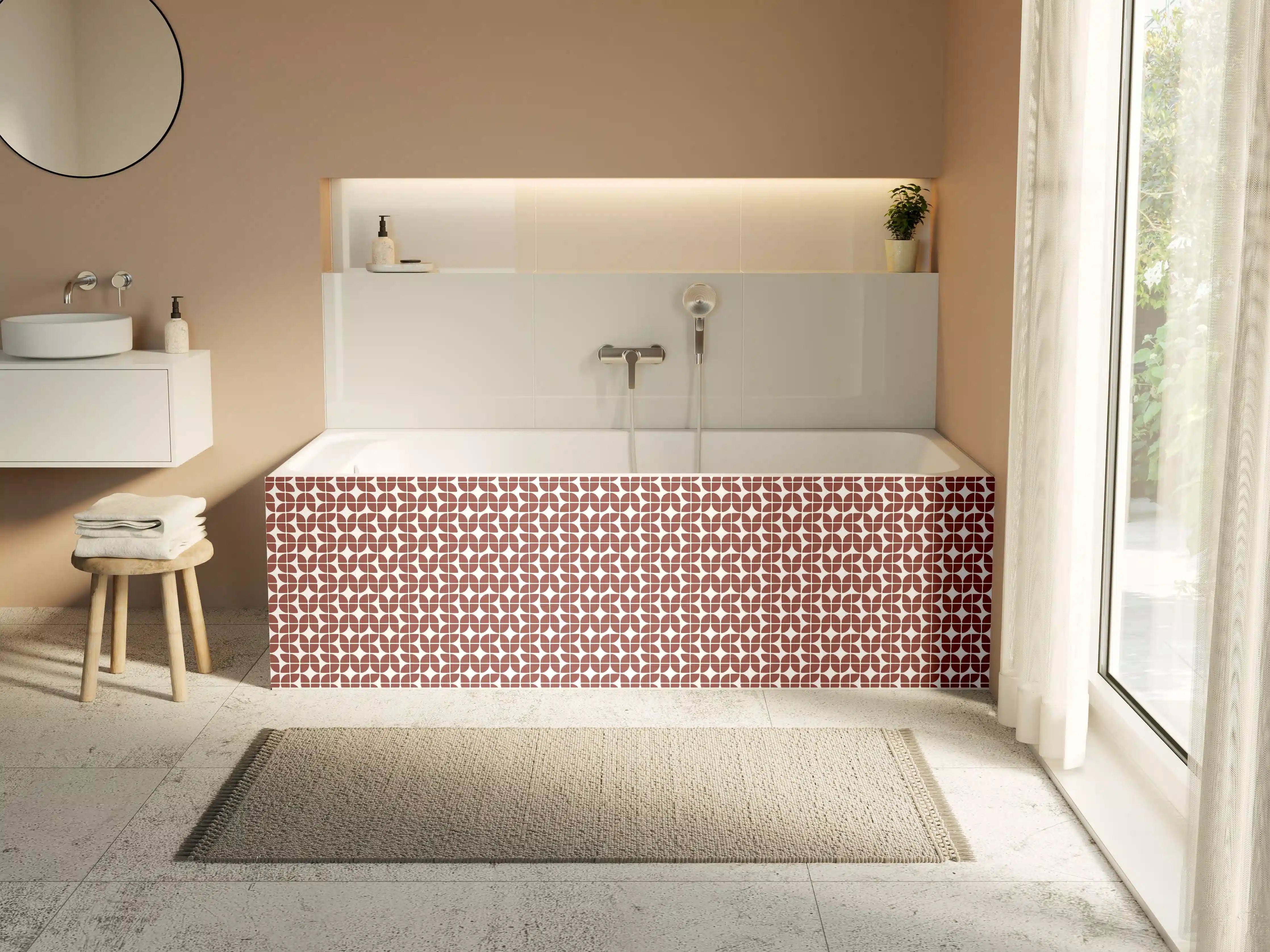 Badewannen-Rückwand - Moderne geometrische Muster in warmen Rottönen