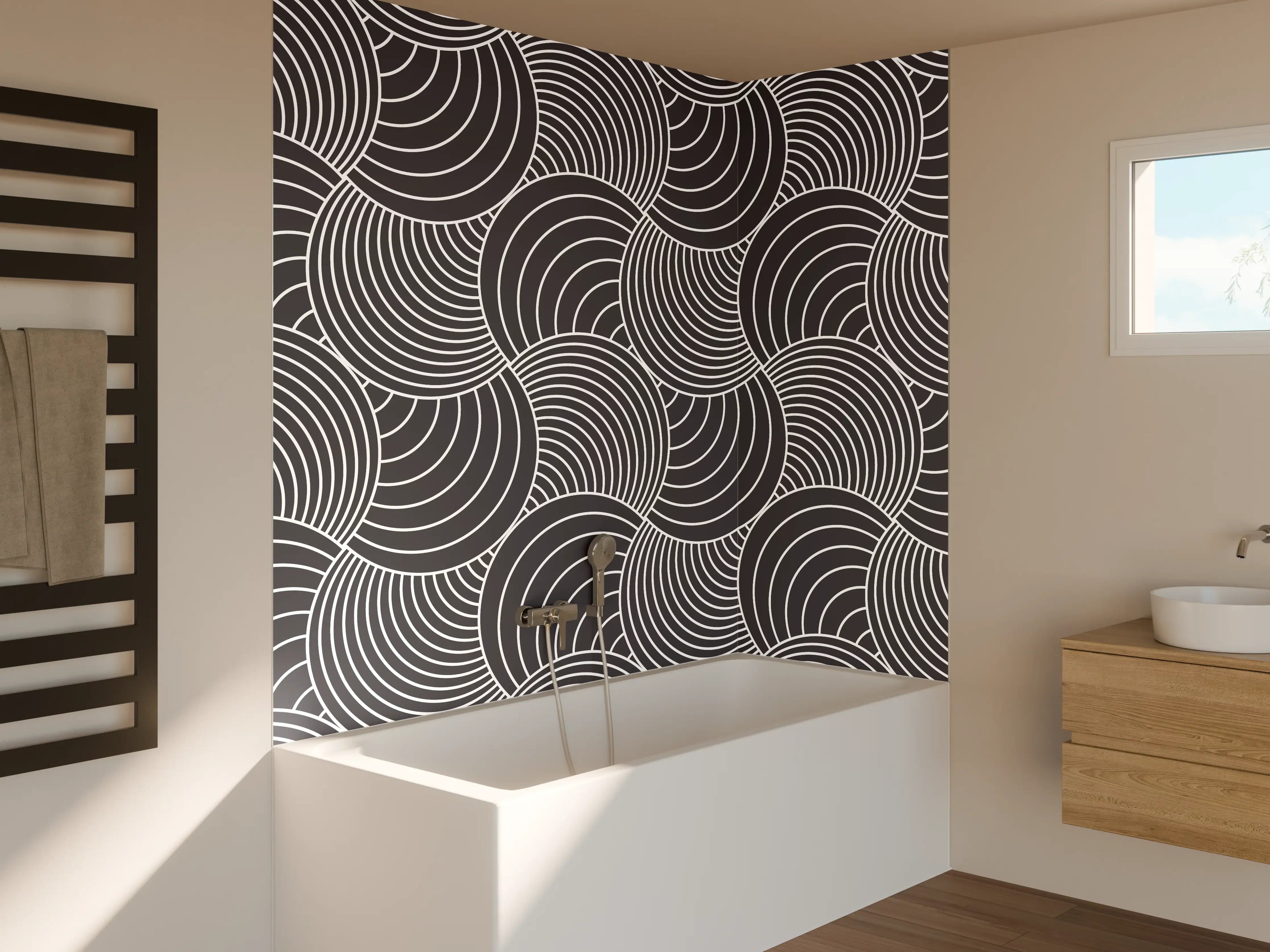 Badewannen-Rückwand - Moderne geometrische Mustertapete in Schwarz und Weiß