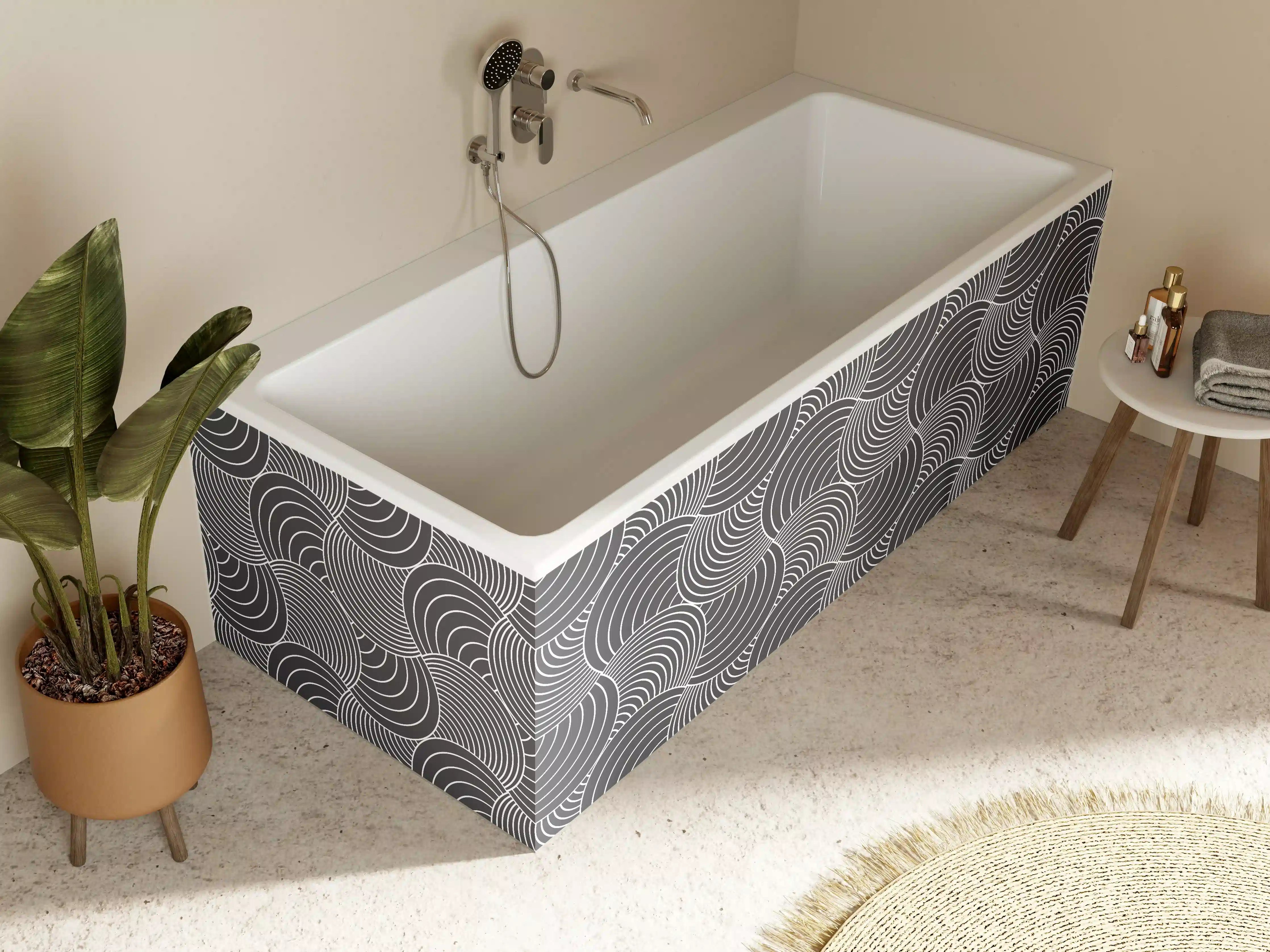 Badewannen-Rückwand - Moderne geometrische Mustertapete in Schwarz und Weiß