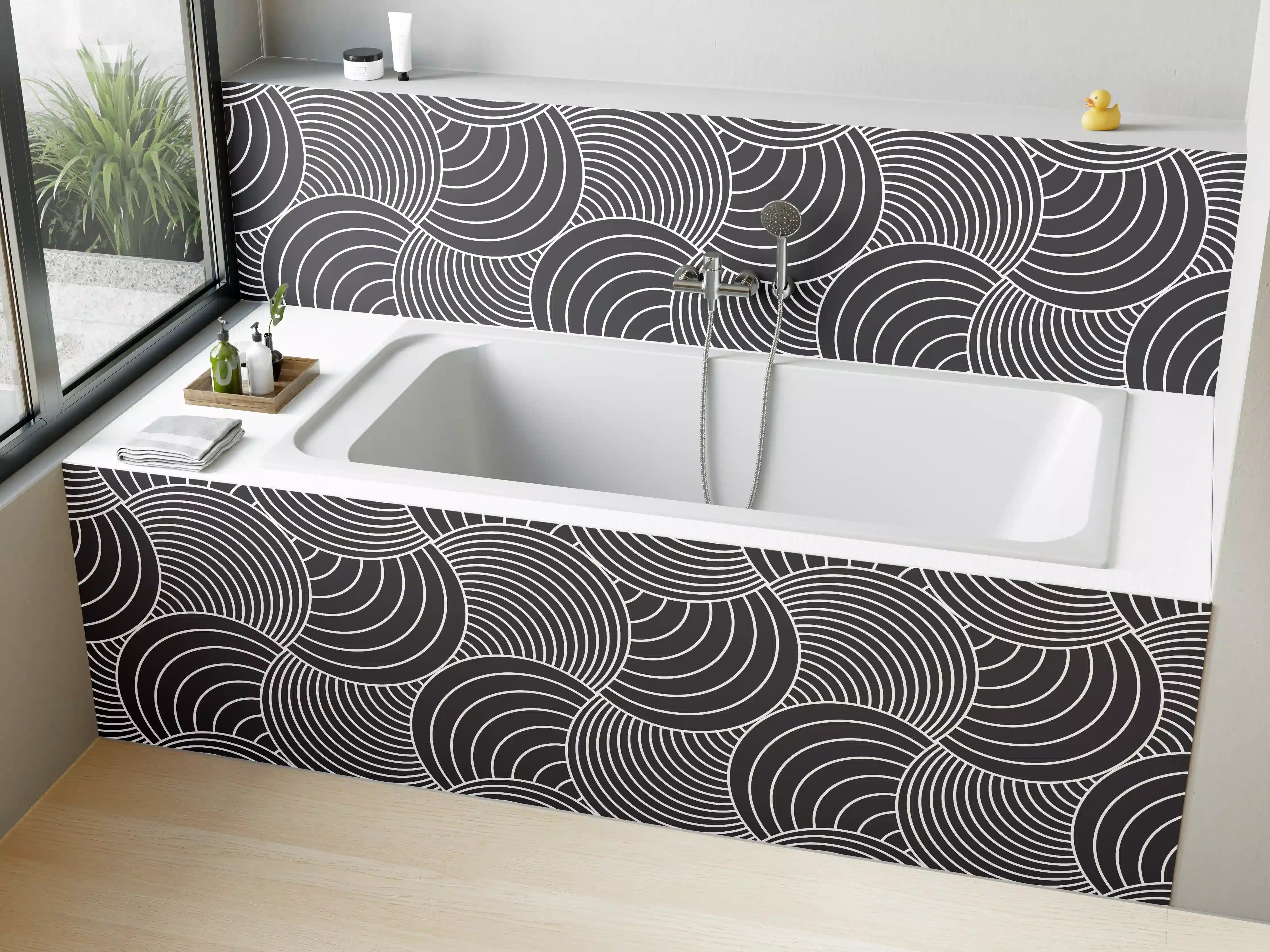 Badewannen-Rückwand - Moderne geometrische Mustertapete in Schwarz und Weiß