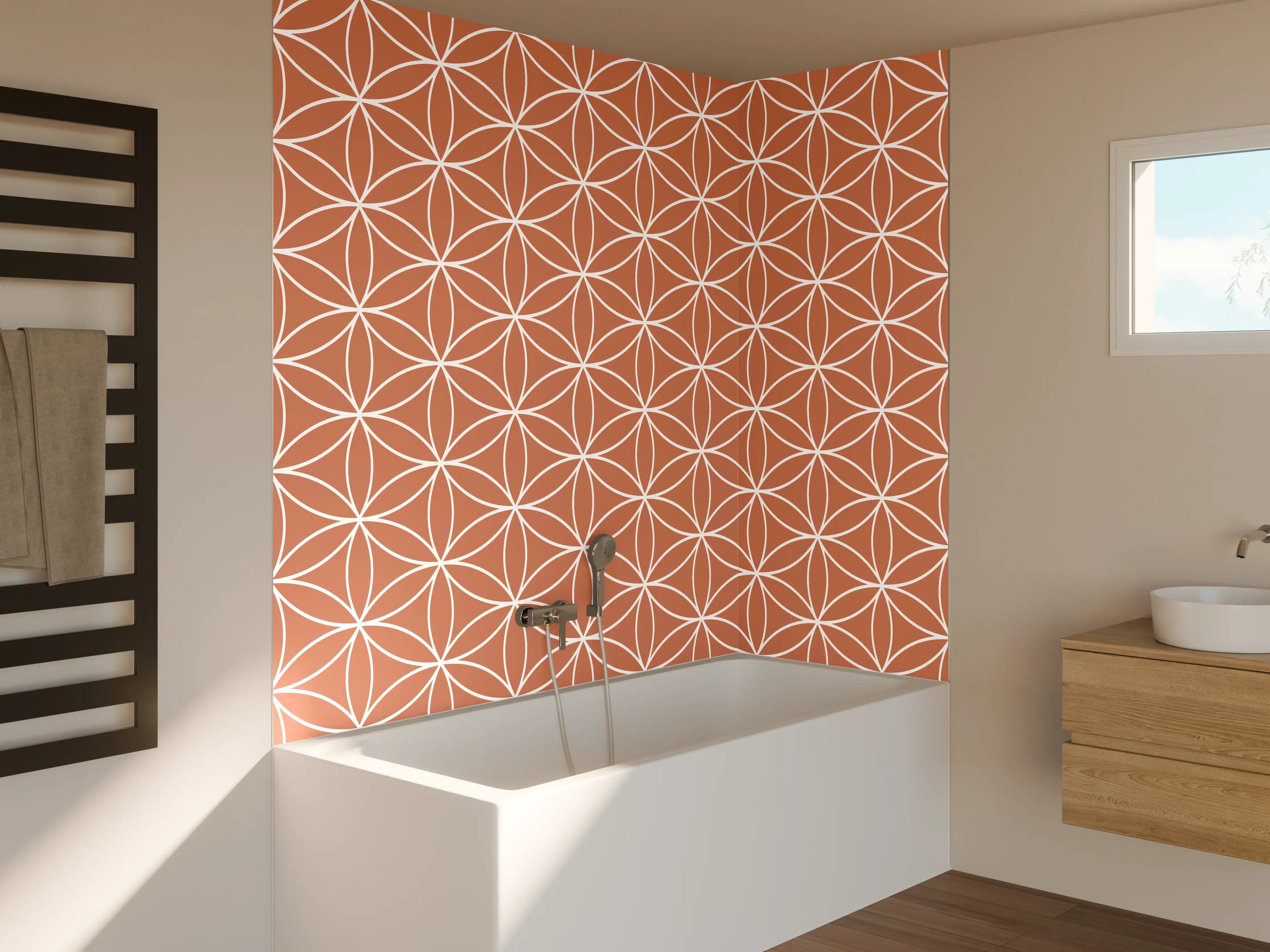 Badewannen-Rückwand - Moderne geometrische Mustertapete in zarten Rosécouleurs