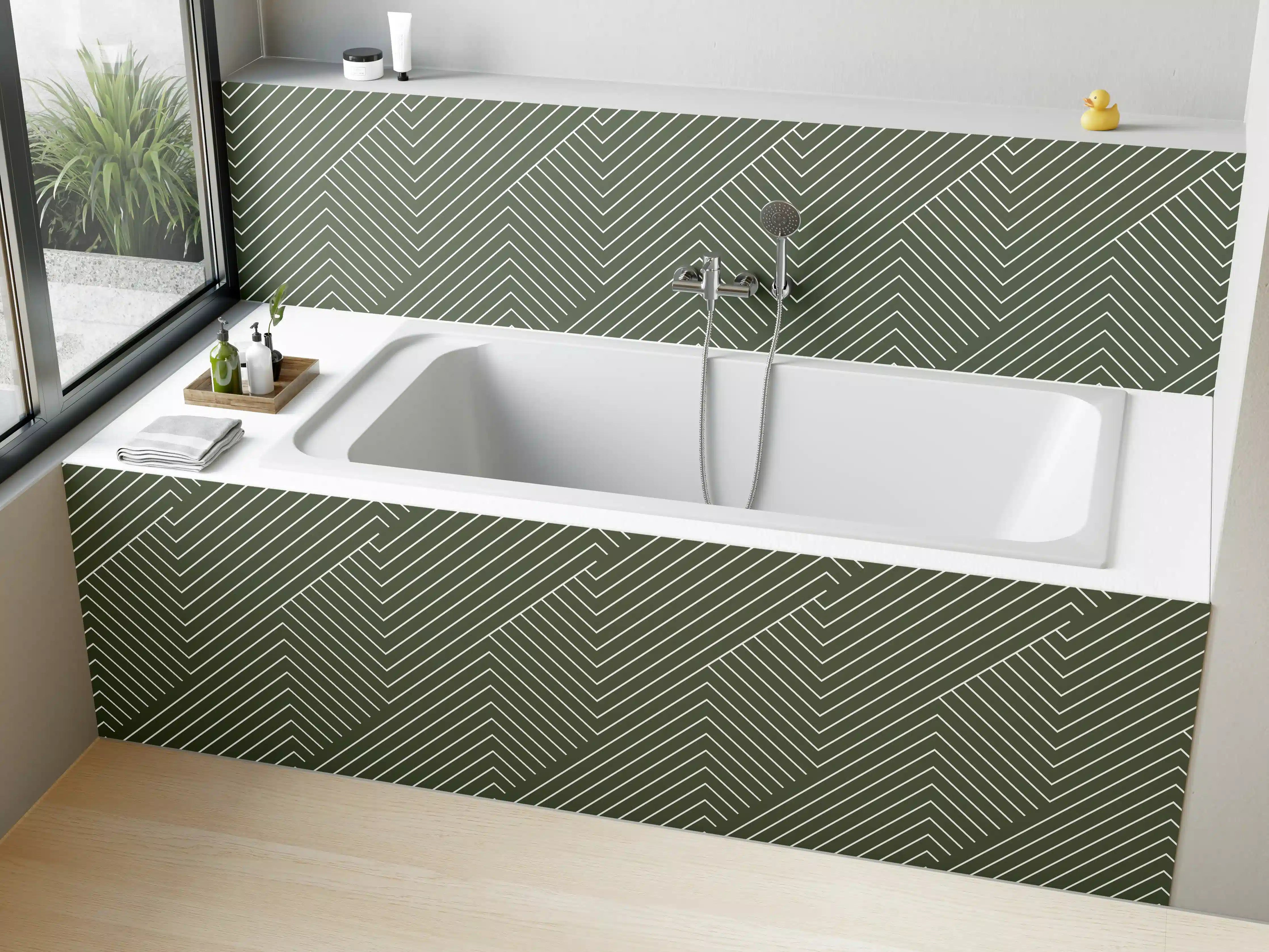 Badewannen-Rückwand - Moderne geometrische Wandgestaltung in Grün