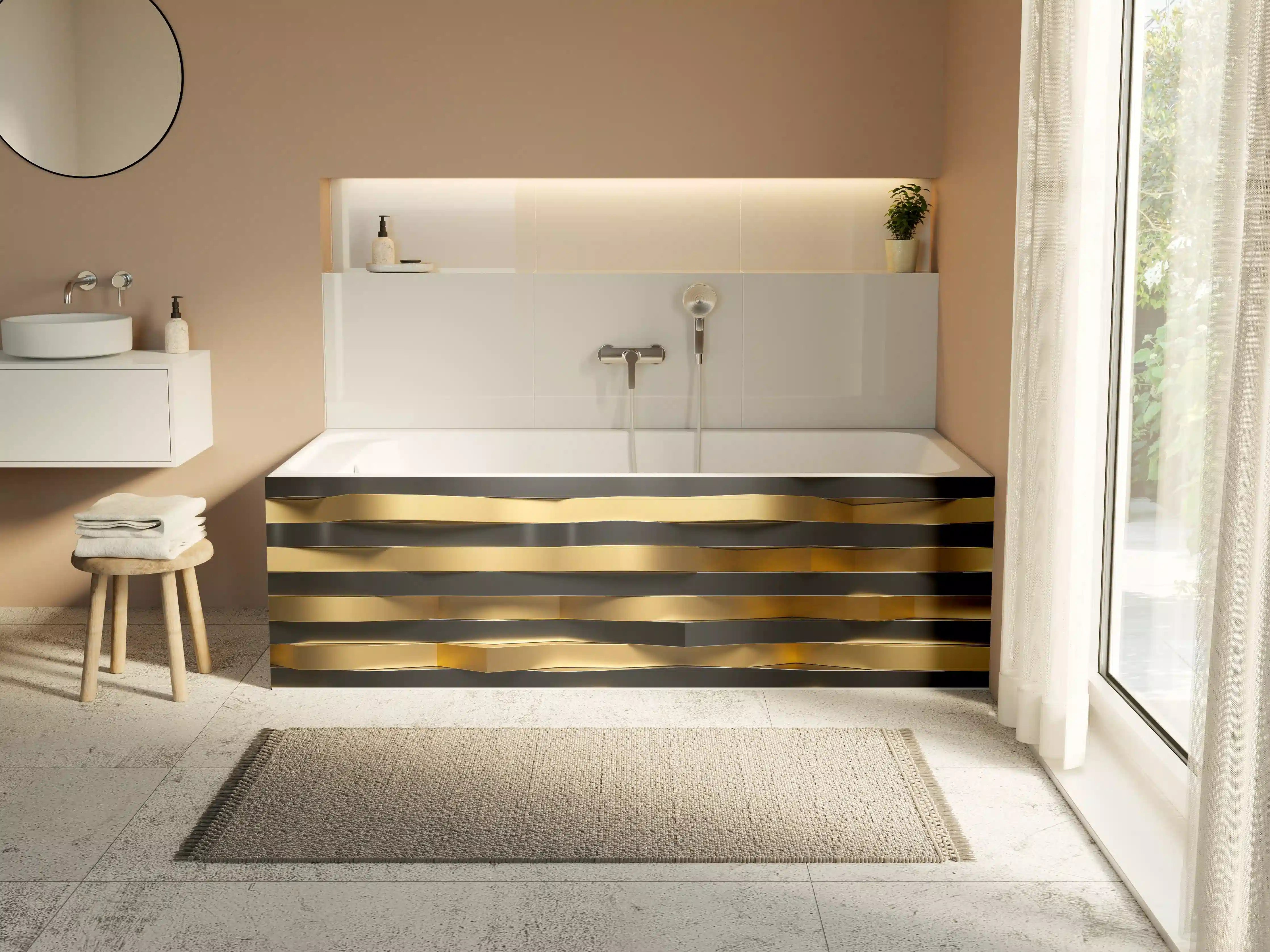 Badewannen-Rückwand - Moderne goldene und schwarze Wandpaneele