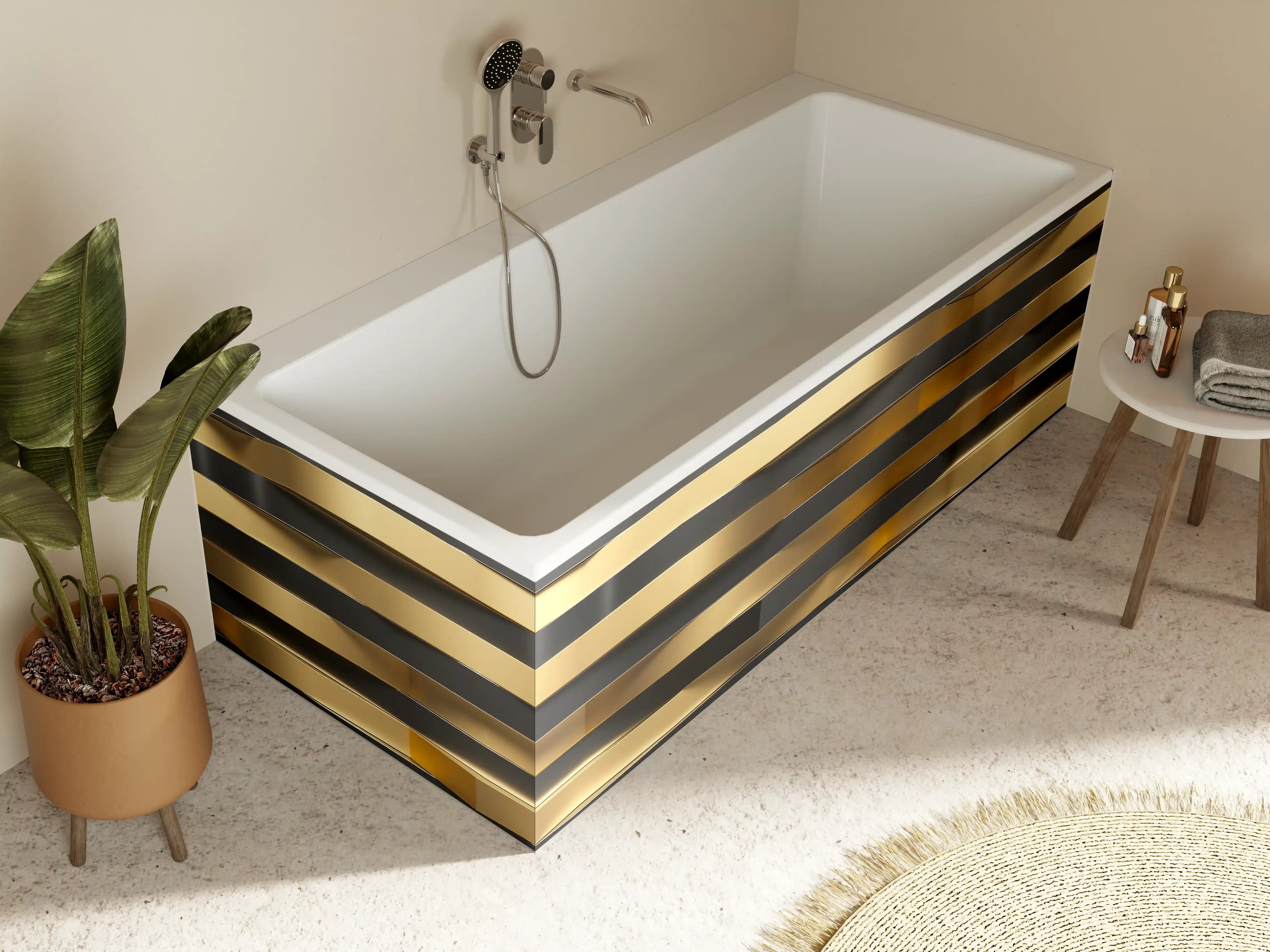 Badewannen-Rückwand - Moderne goldene und schwarze Wandpaneele