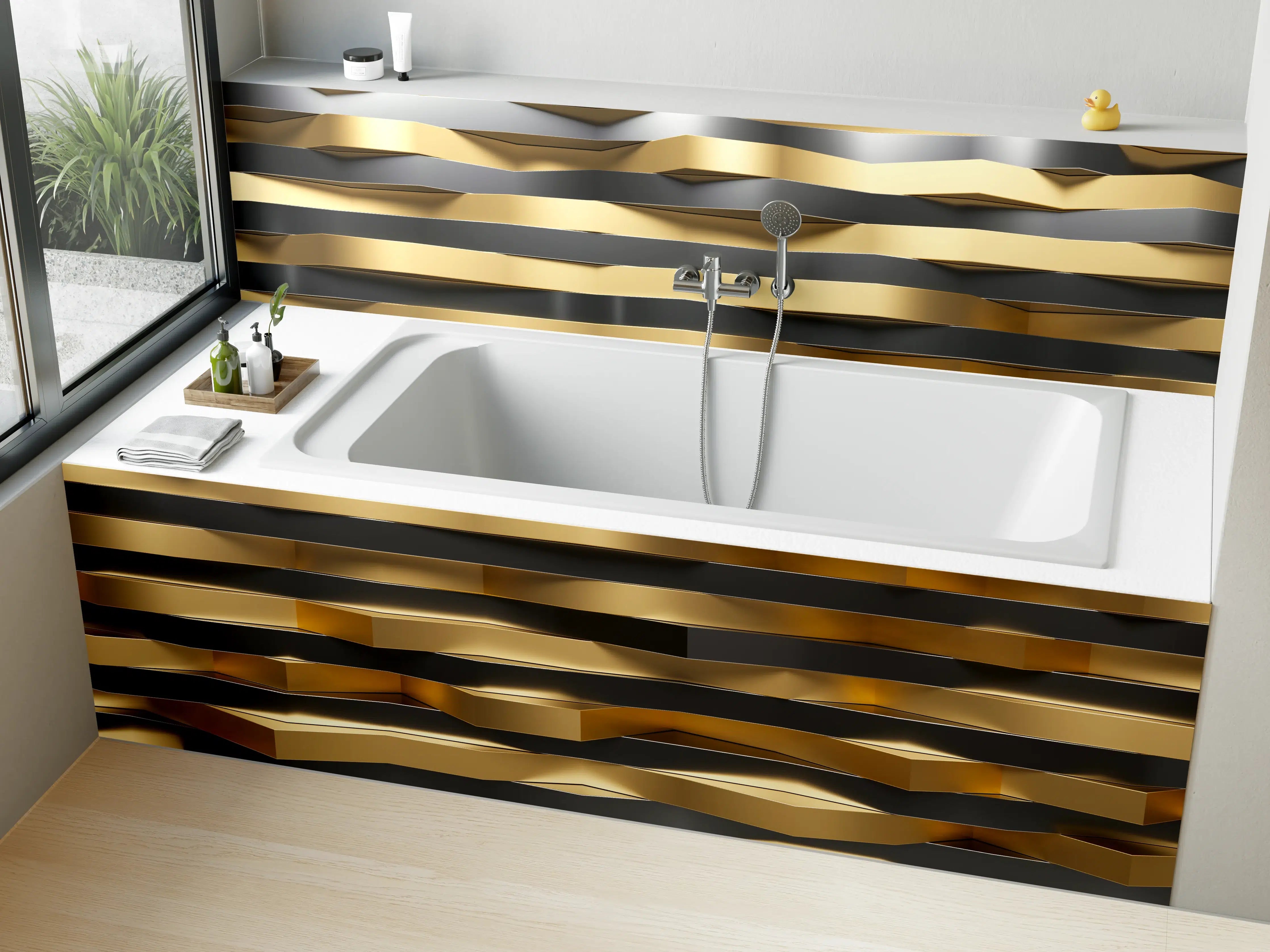 Badewannen-Rückwand - Moderne goldene und schwarze Wandpaneele