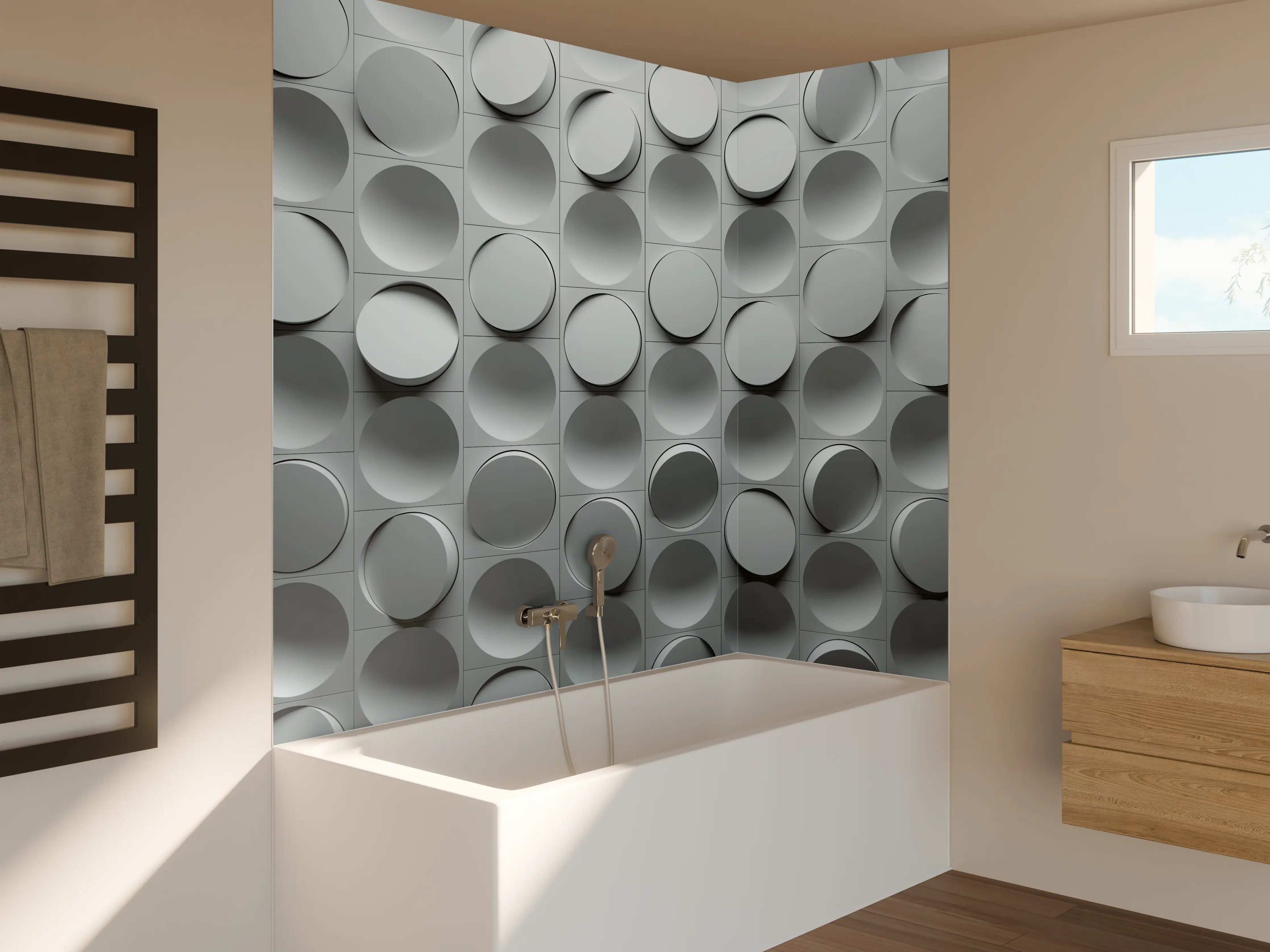 Badewannen-Rückwand - Moderne graue 3D-Wandstruktur