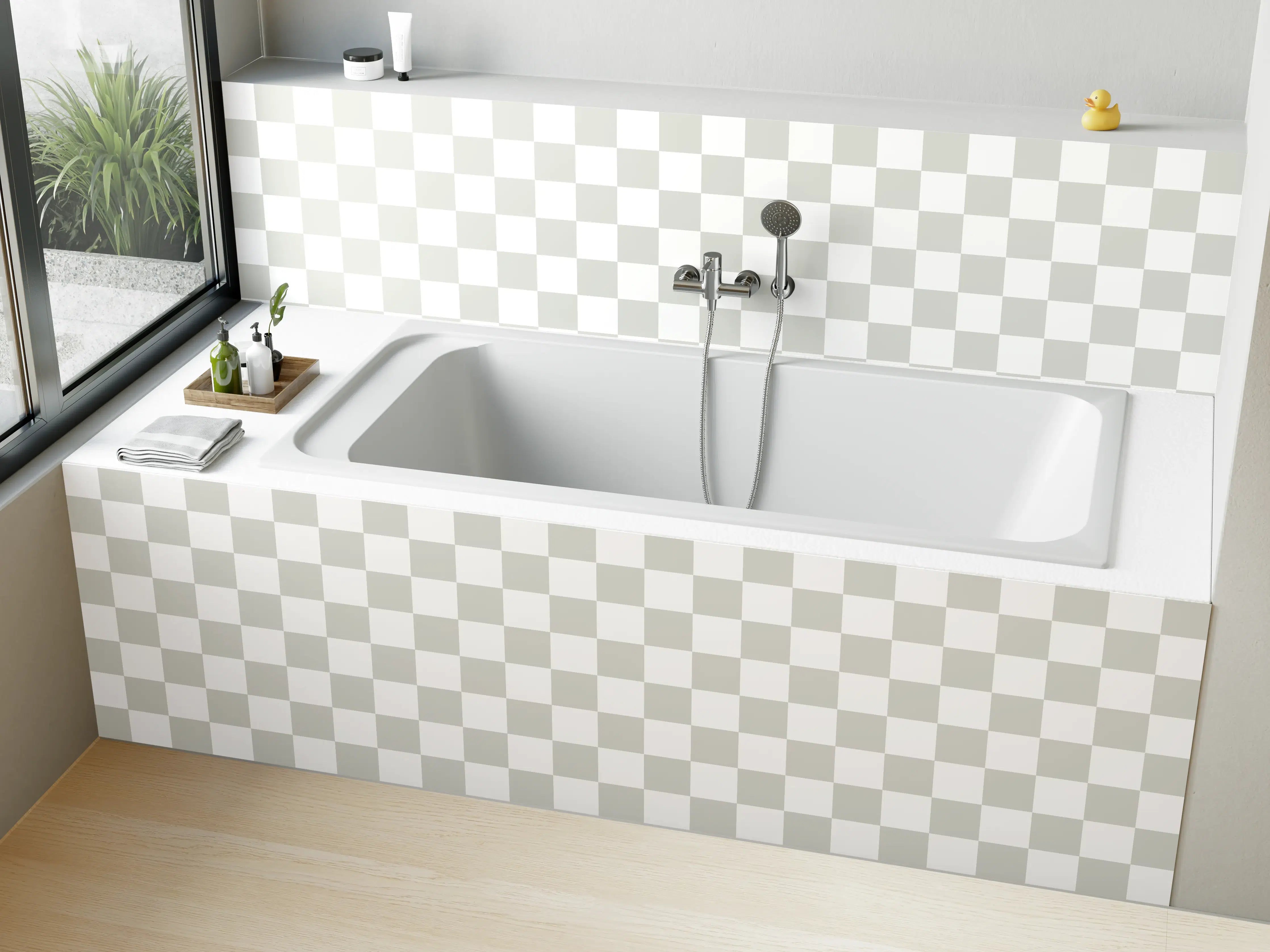 Badewannen-Rückwand - Moderne graue Fliesen mit subtiler Struktur