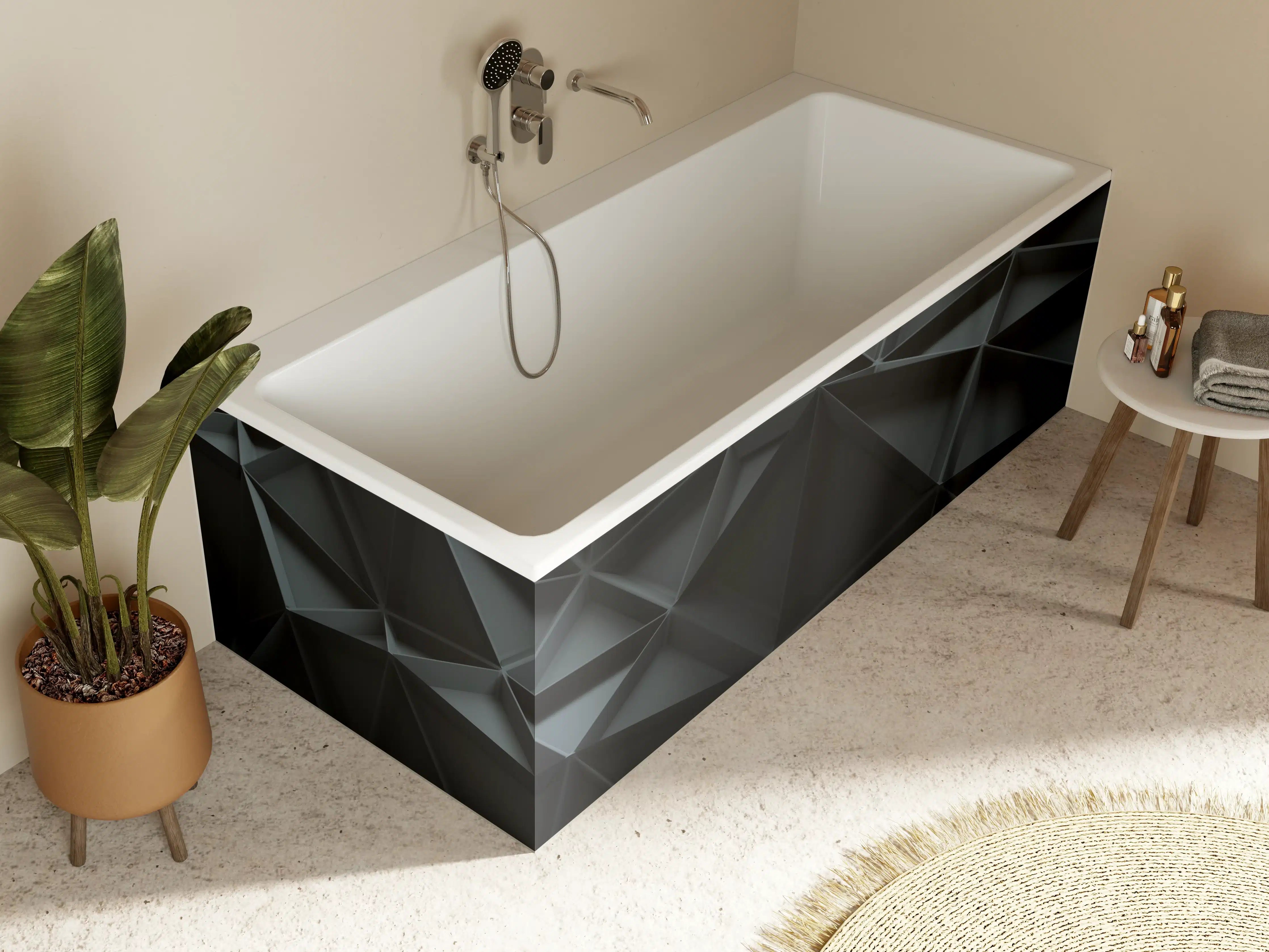 Badewannen-Rückwand - Moderne schwarze 3D-Wandpaneele mit geometrischem Muster
