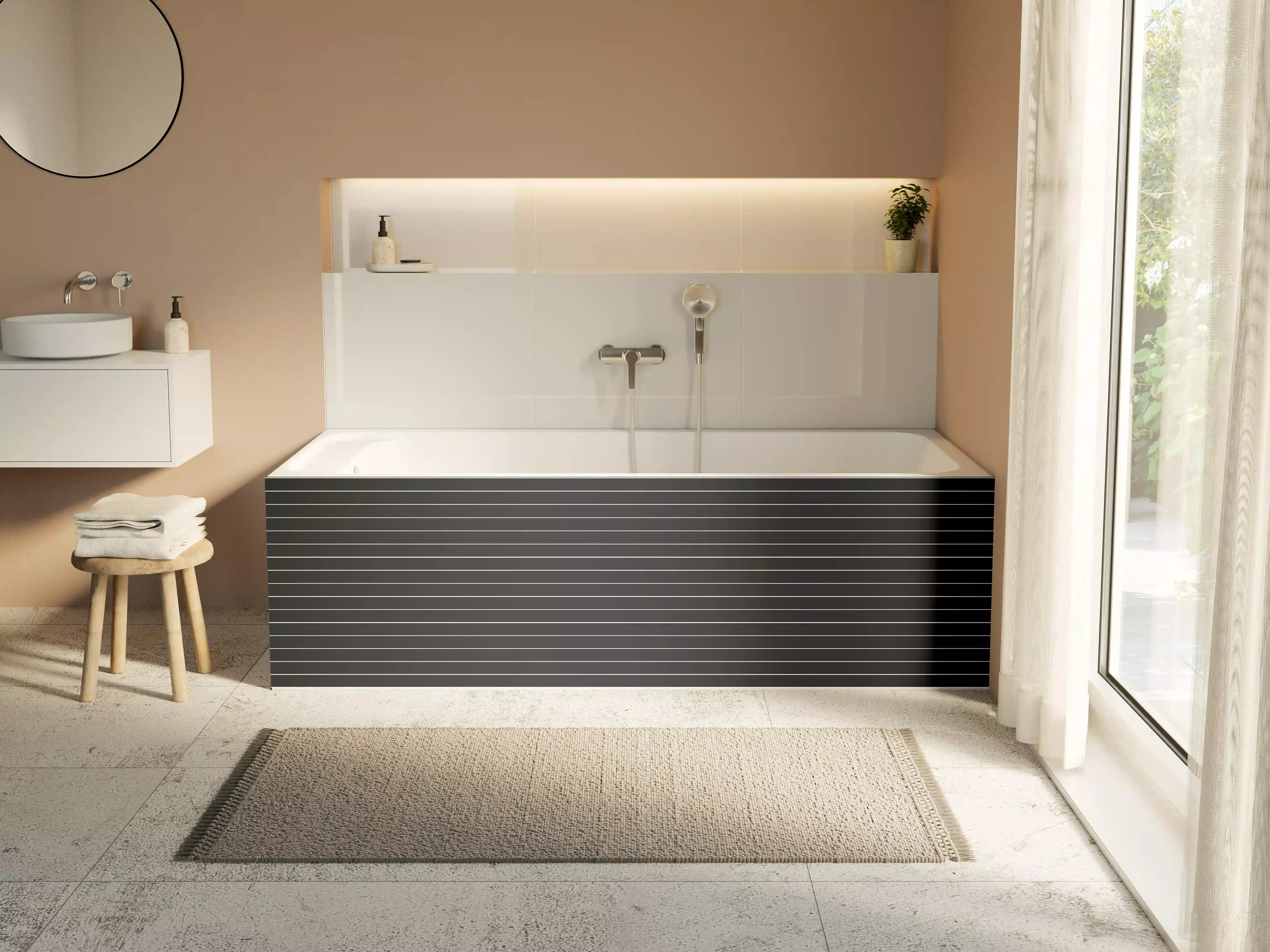 Badewannen-Rückwand - Moderne schwarze Linien auf strukturierter Oberfläche