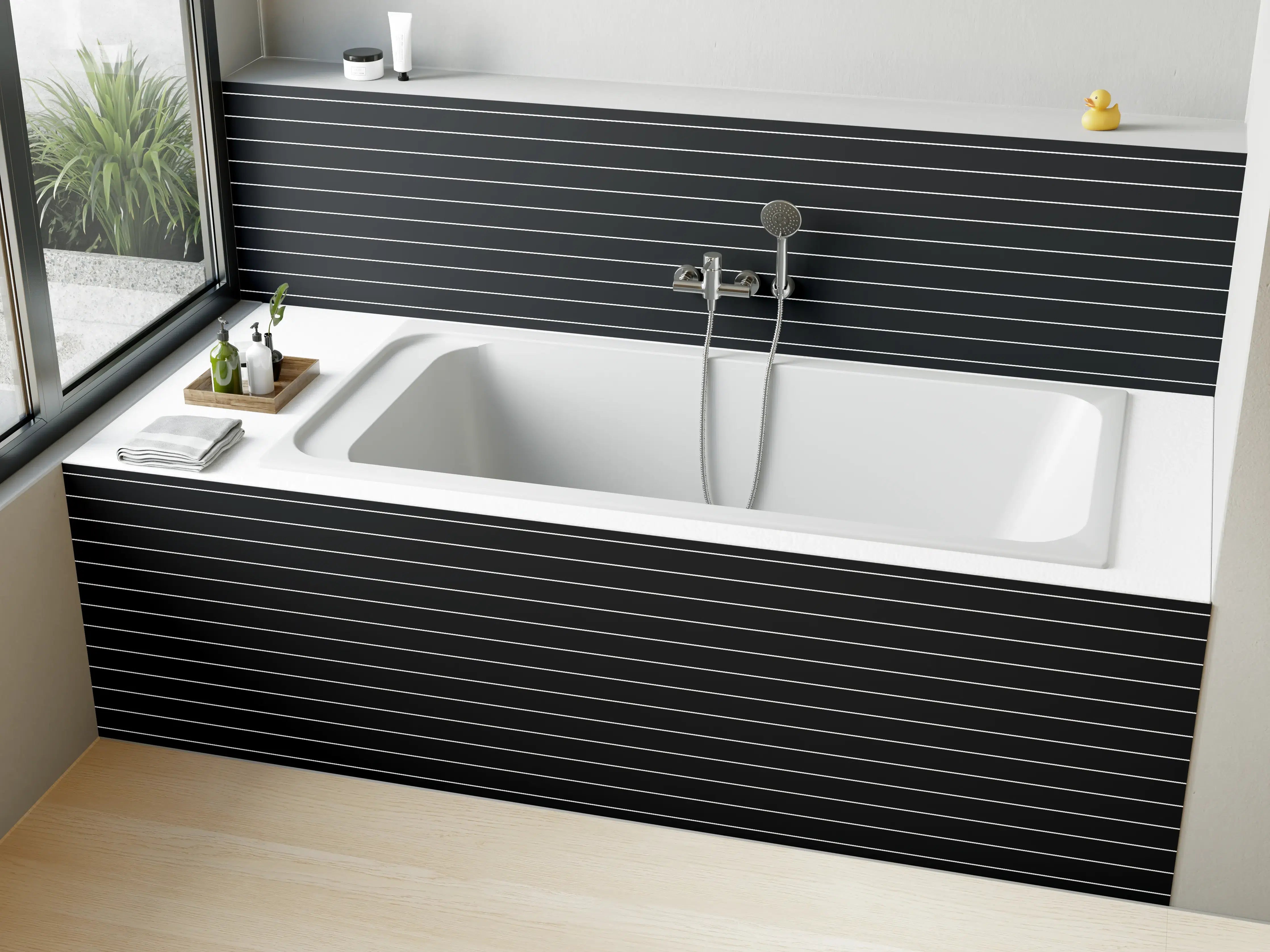 Badewannen-Rückwand - Moderne schwarze Linien auf strukturierter Oberfläche