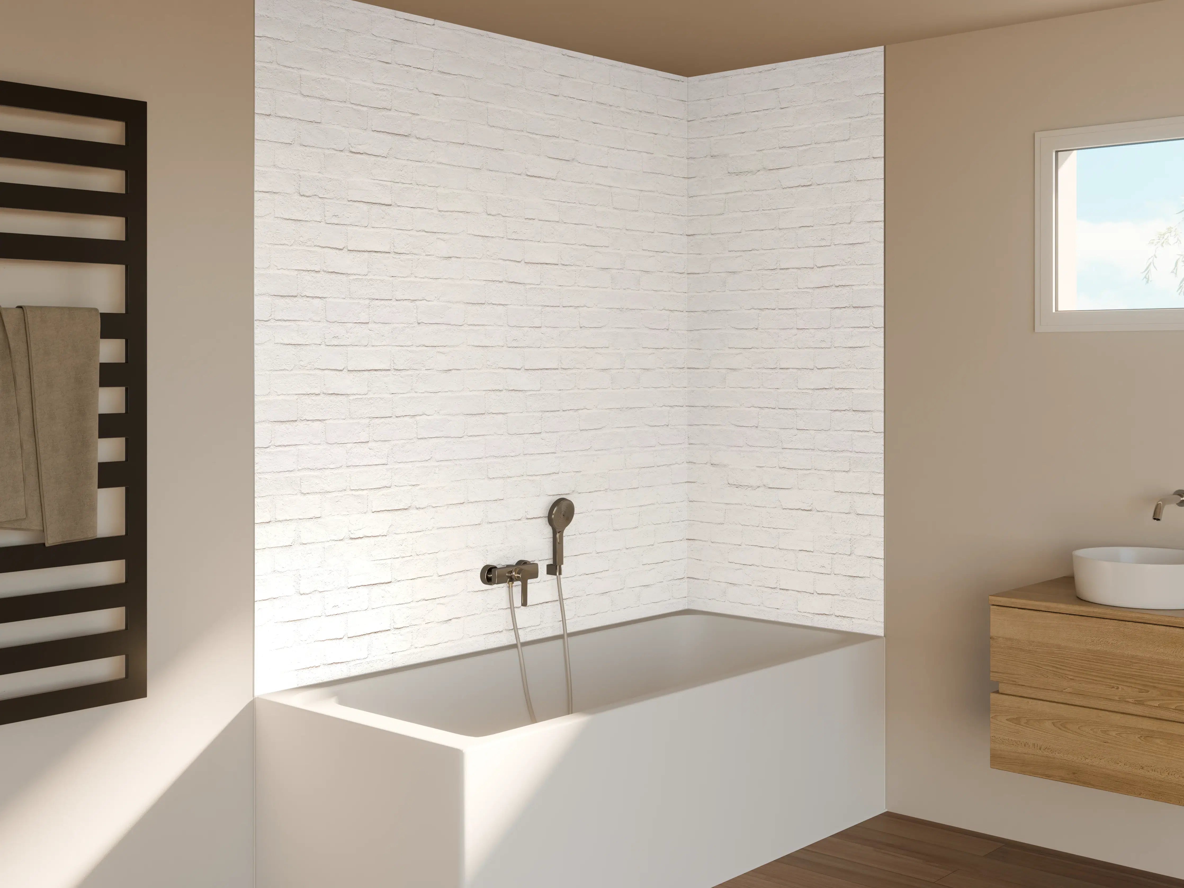 Badewannen-Rückwand - Moderne weiße Backsteinmauer 1