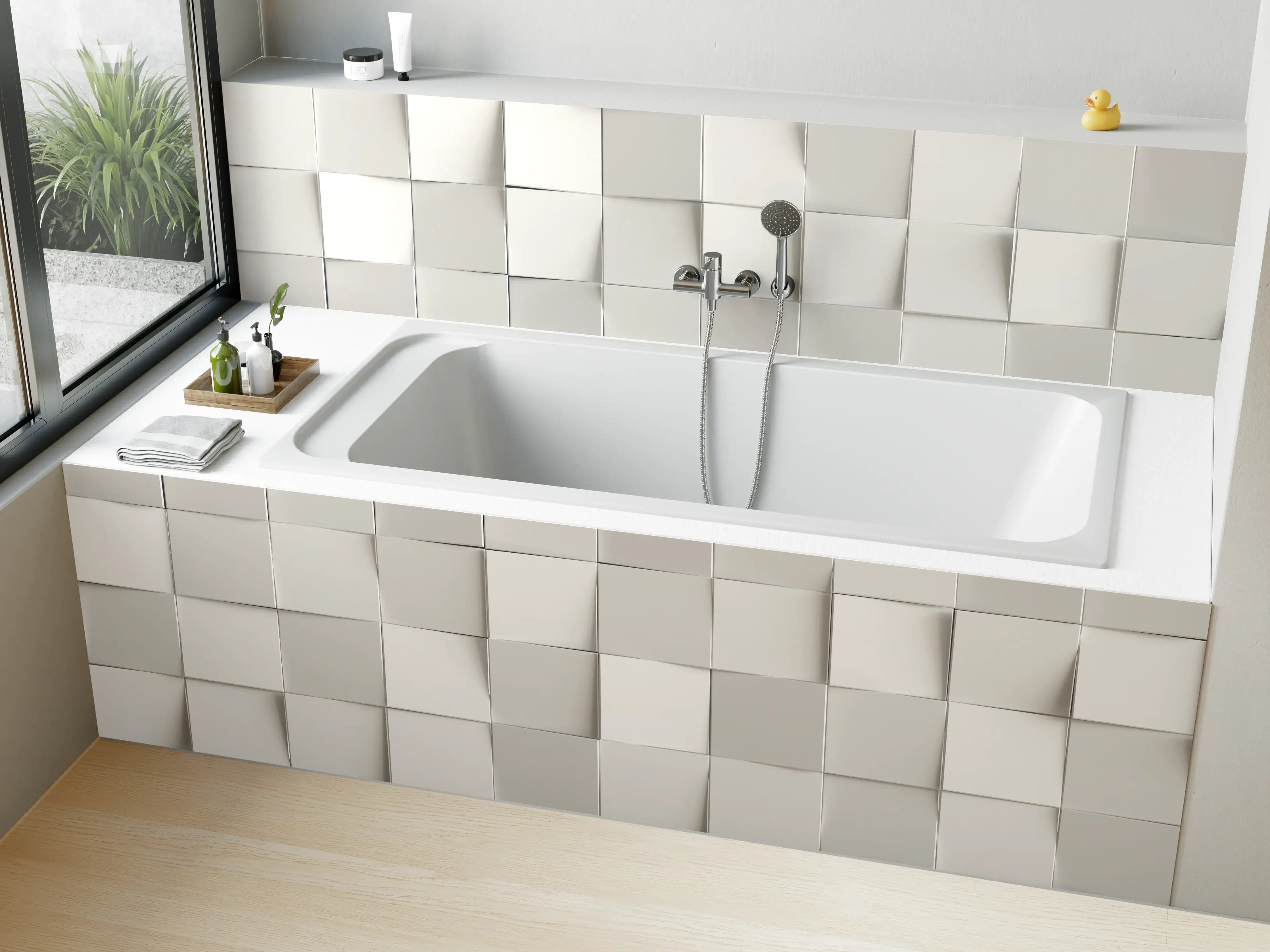 Badewannen-Rückwand - Moderne weiße Wand mit dreidimensionalem Designeffekt