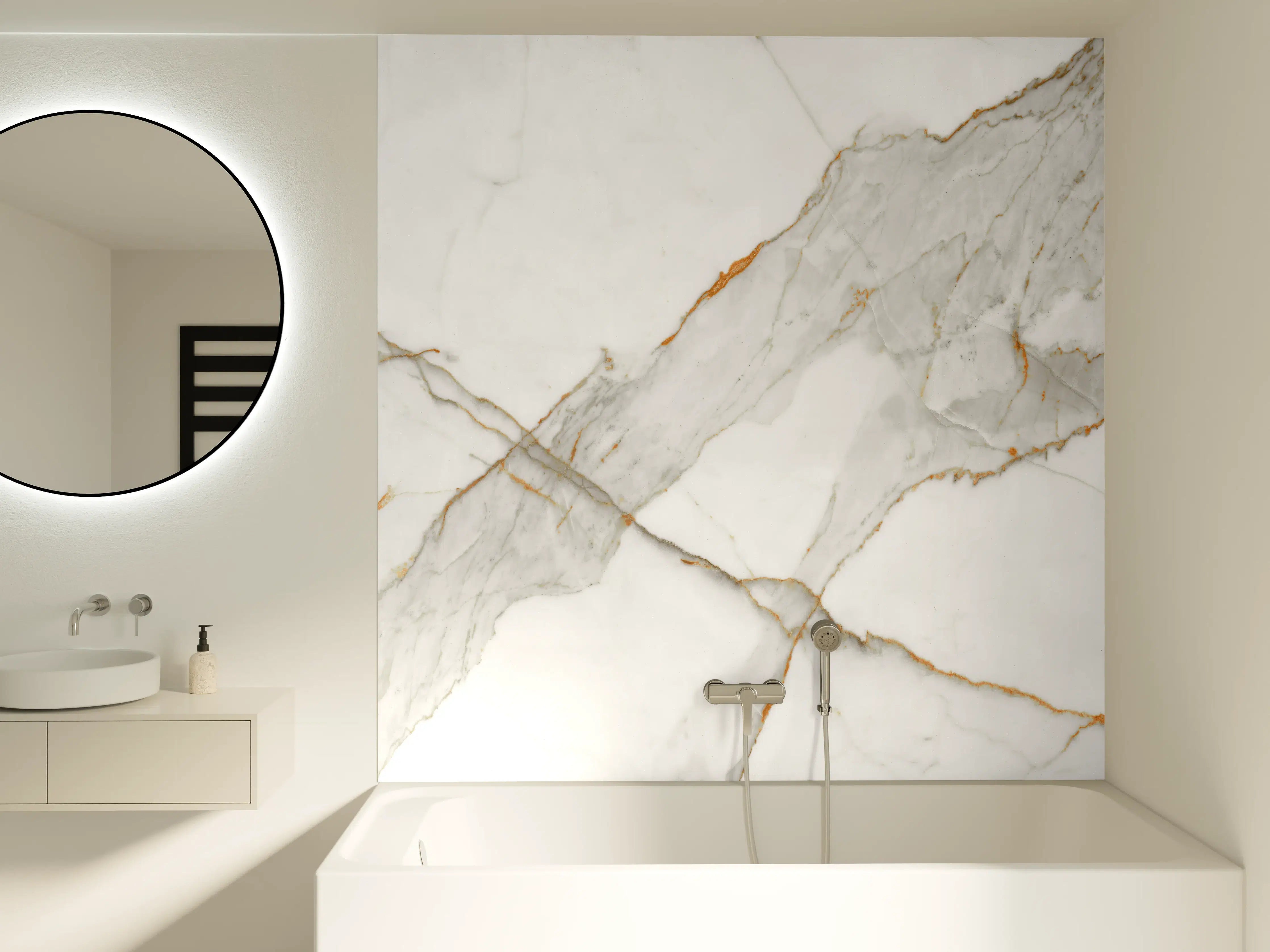 Badewannen-Rückwand - Moderner Weiß-Grauer Marmor