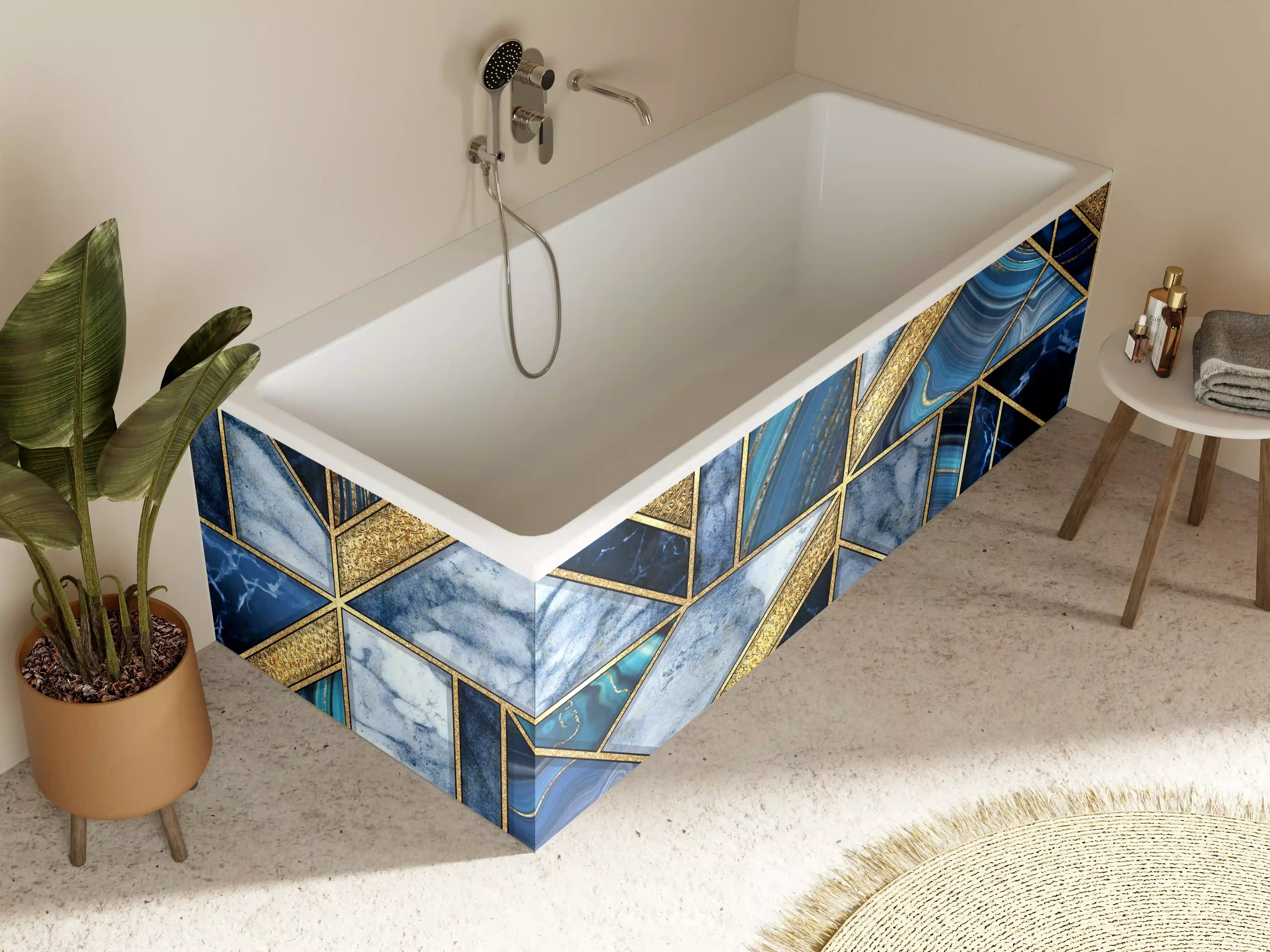 Badewannen-Rückwand - Modernes Blau-Gold Mosaik