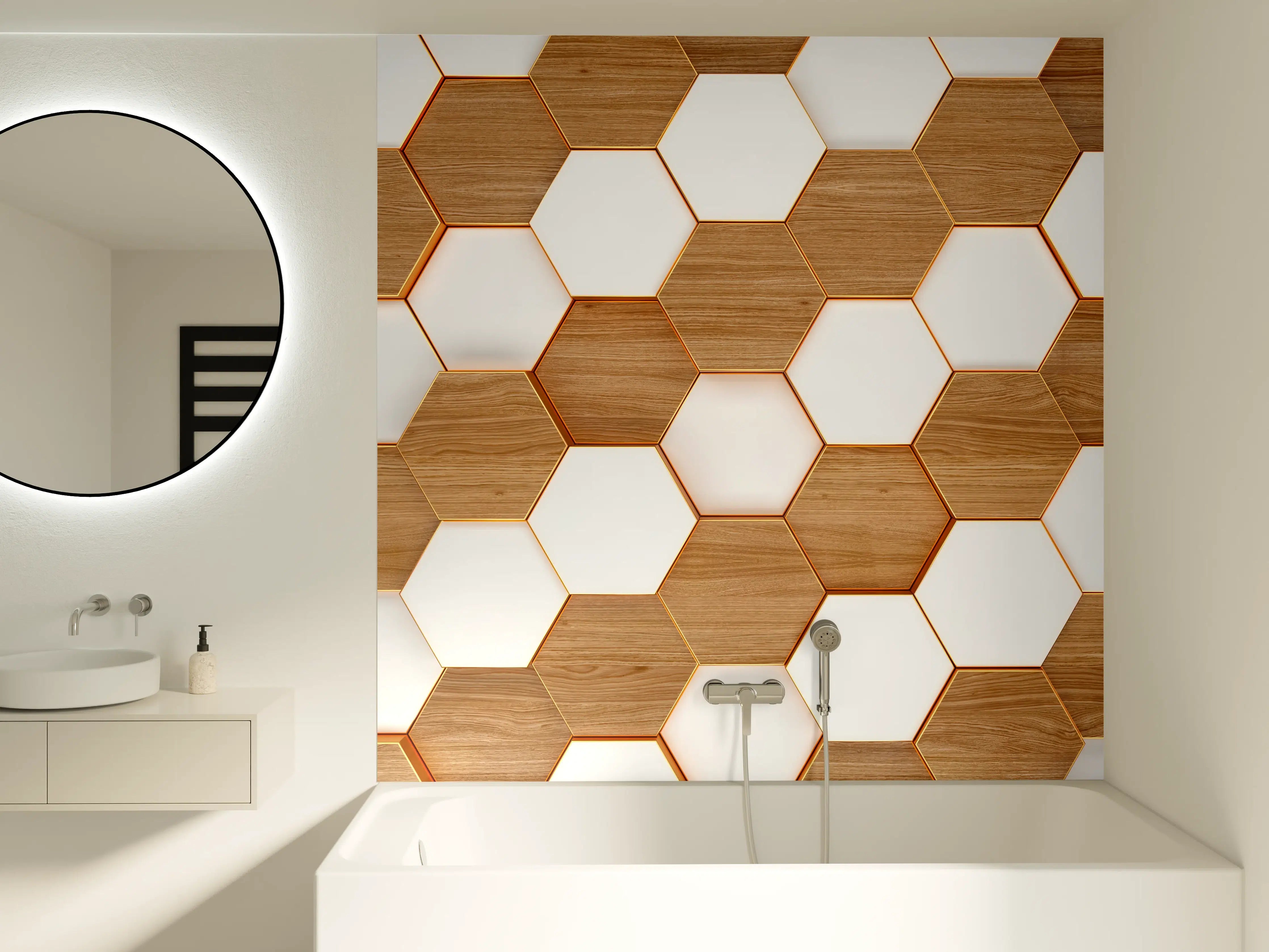 Badewannen-Rückwand - Modernes Hexagon Muster Weiß