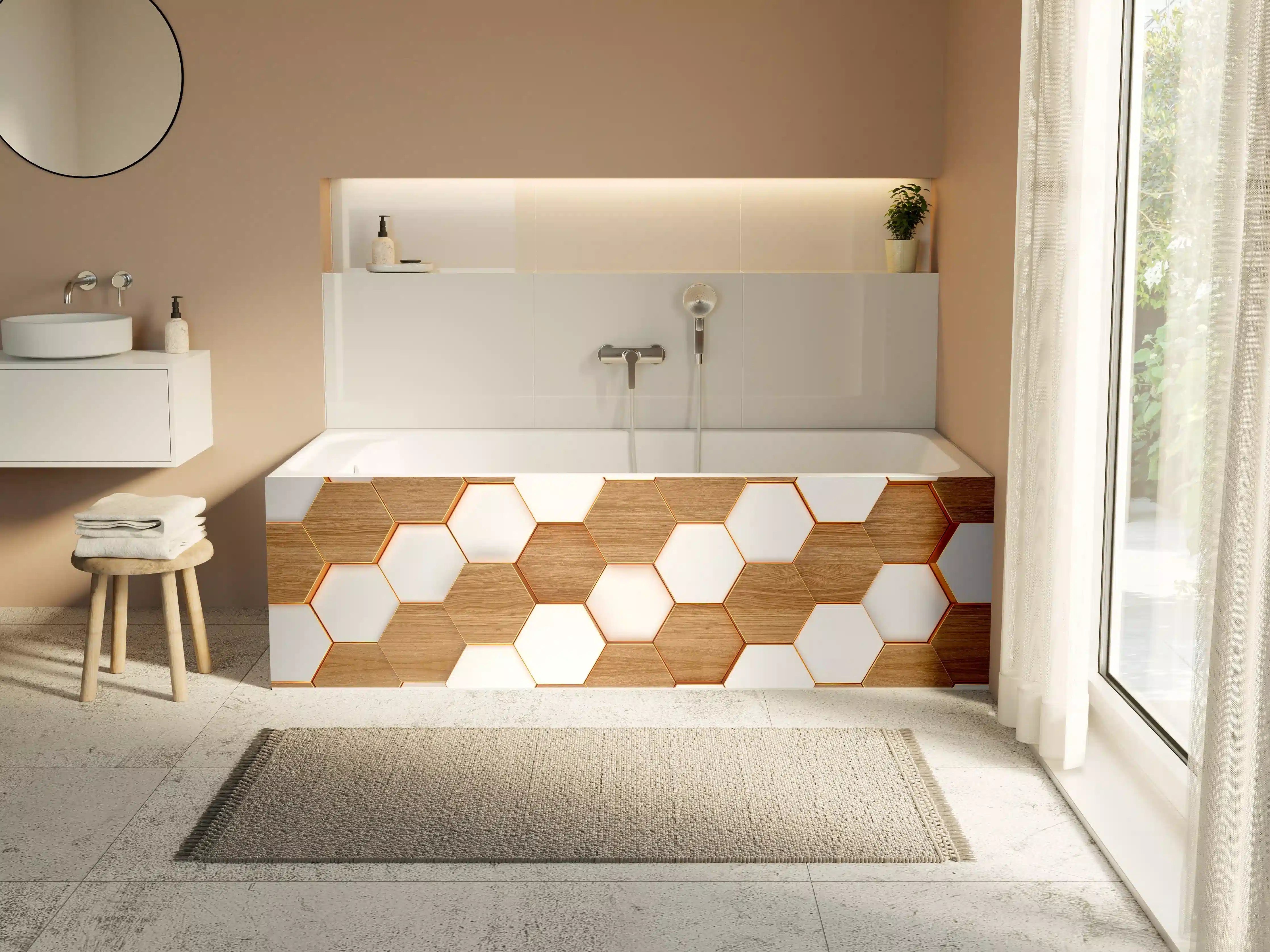 Badewannen-Rückwand - Modernes Hexagon Muster Weiß
