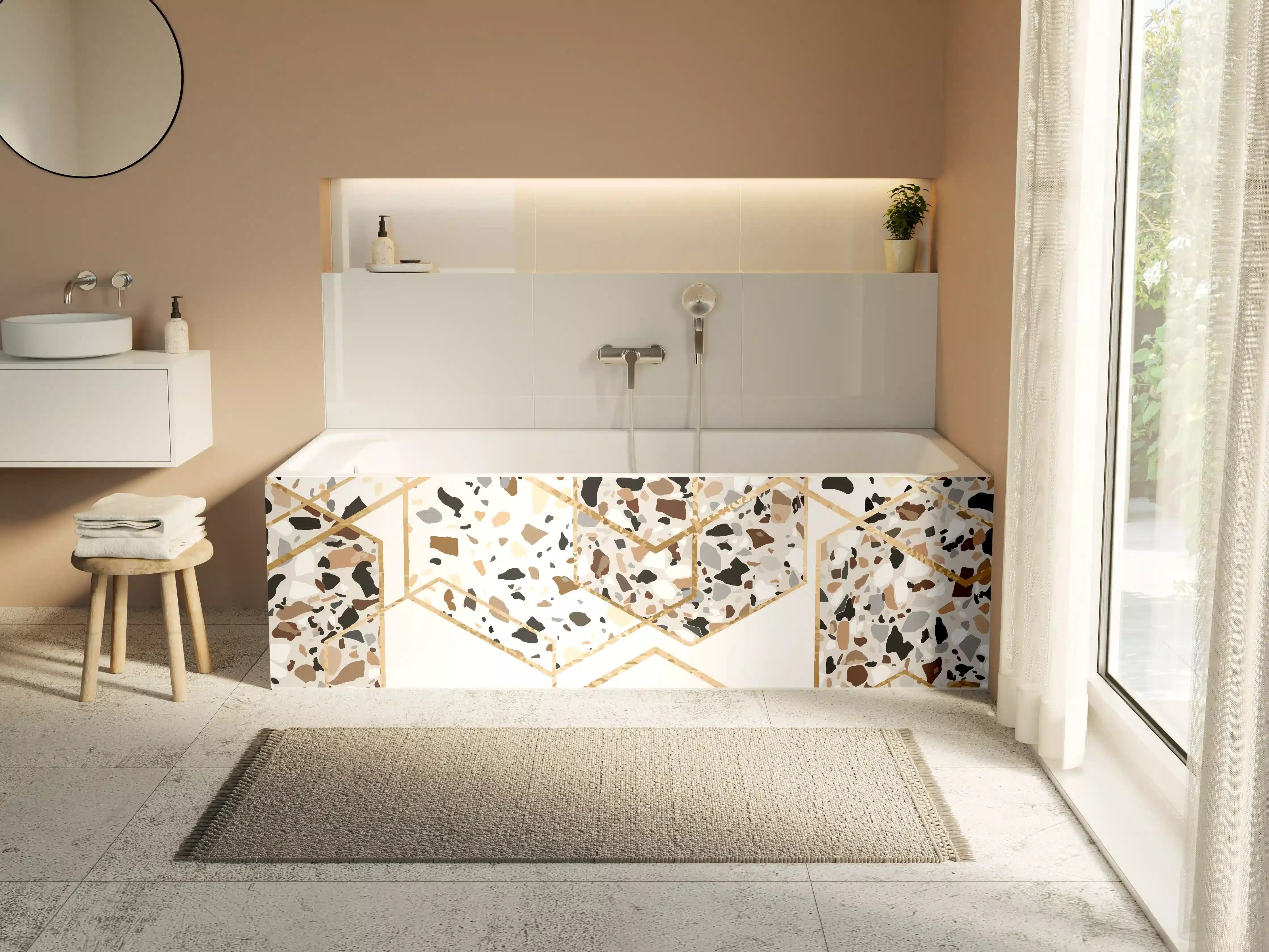 Badewannen-Rückwand - Modernes Terrazzo-Gold-Muster