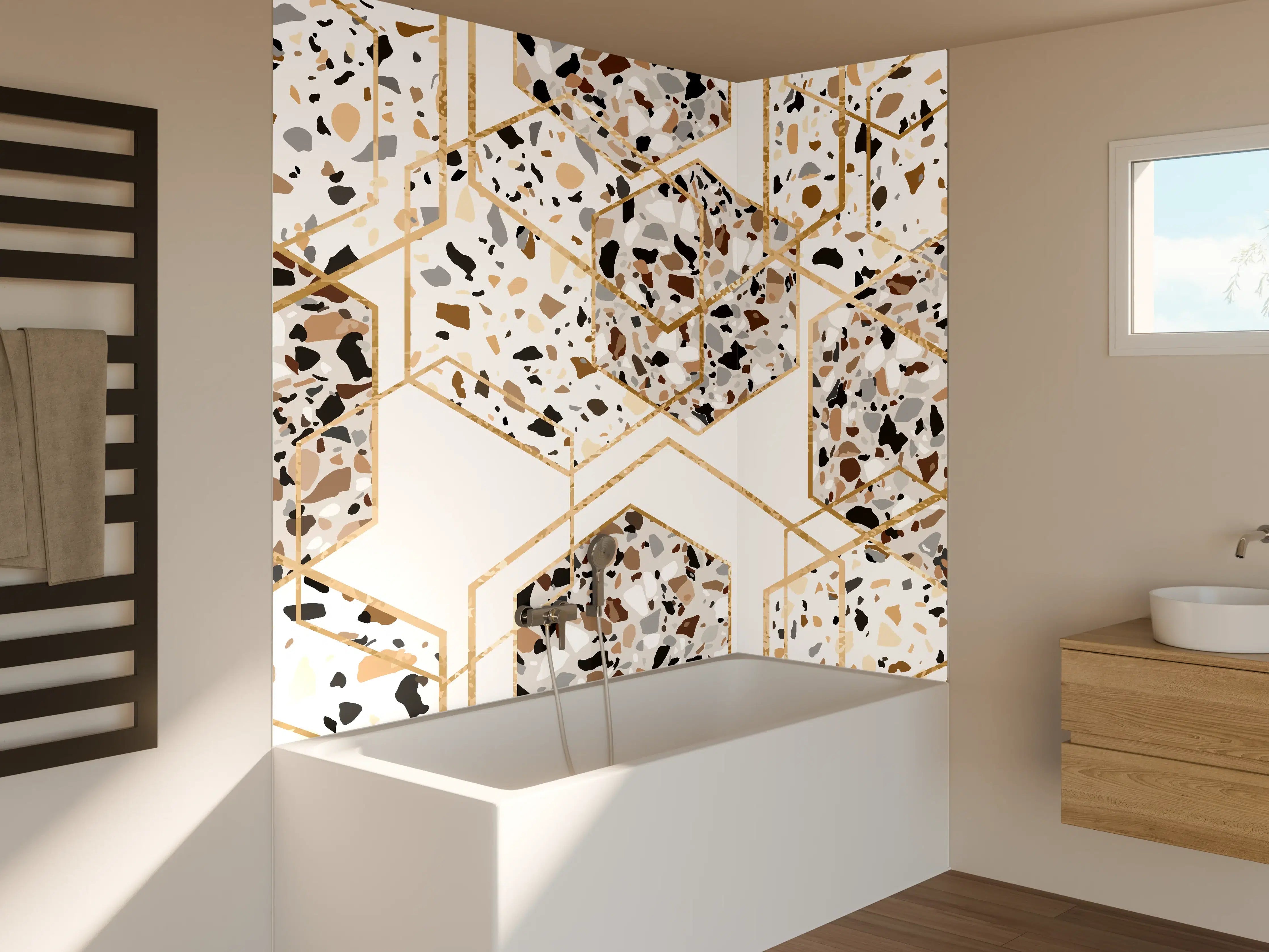 Badewannen-Rückwand - Modernes Terrazzo-Gold-Muster