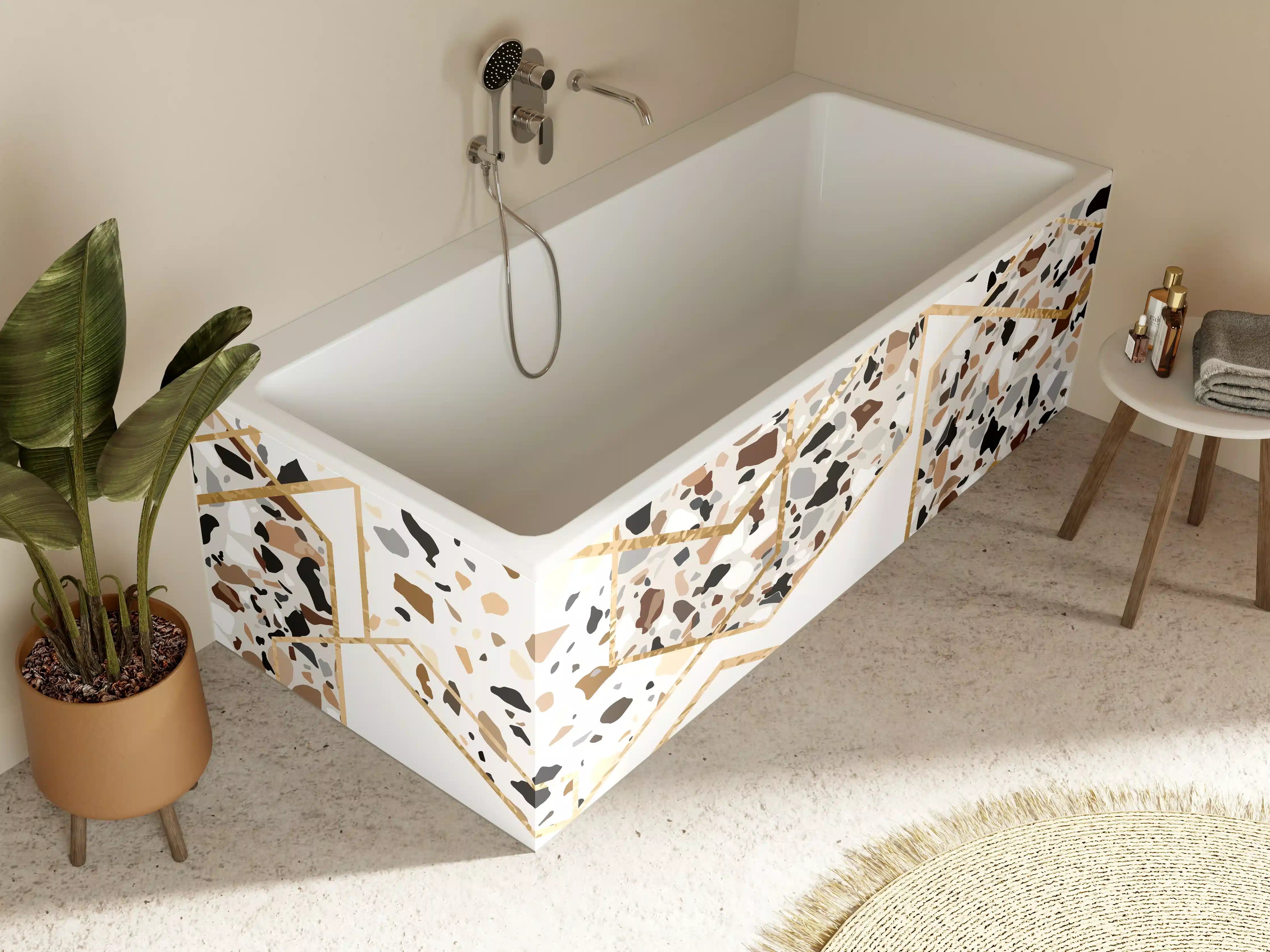 Badewannen-Rückwand - Modernes Terrazzo-Gold-Muster