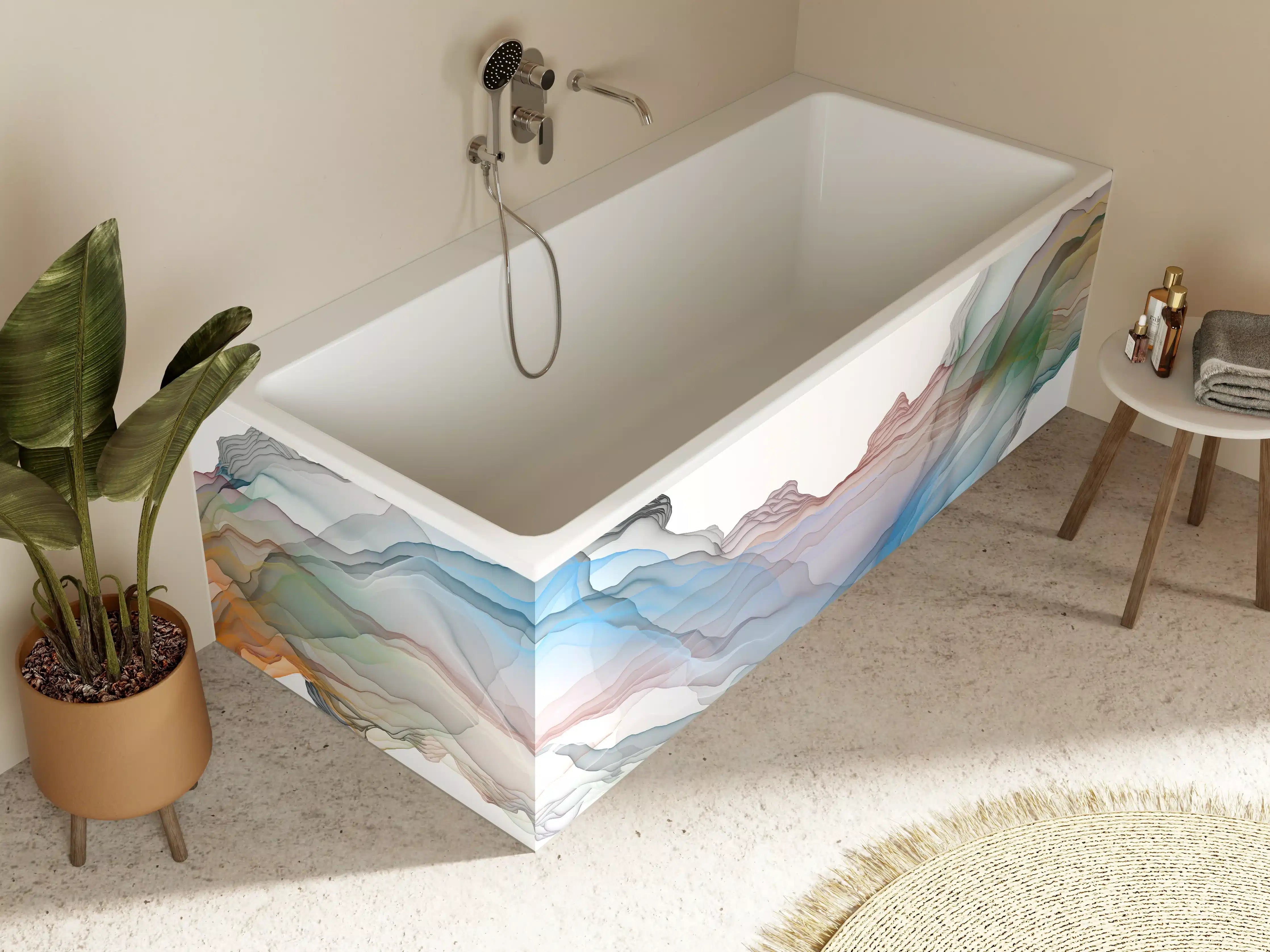 Badewannen-Rückwand - Modernes Wasserfarben Gemälde Boot Vögel See