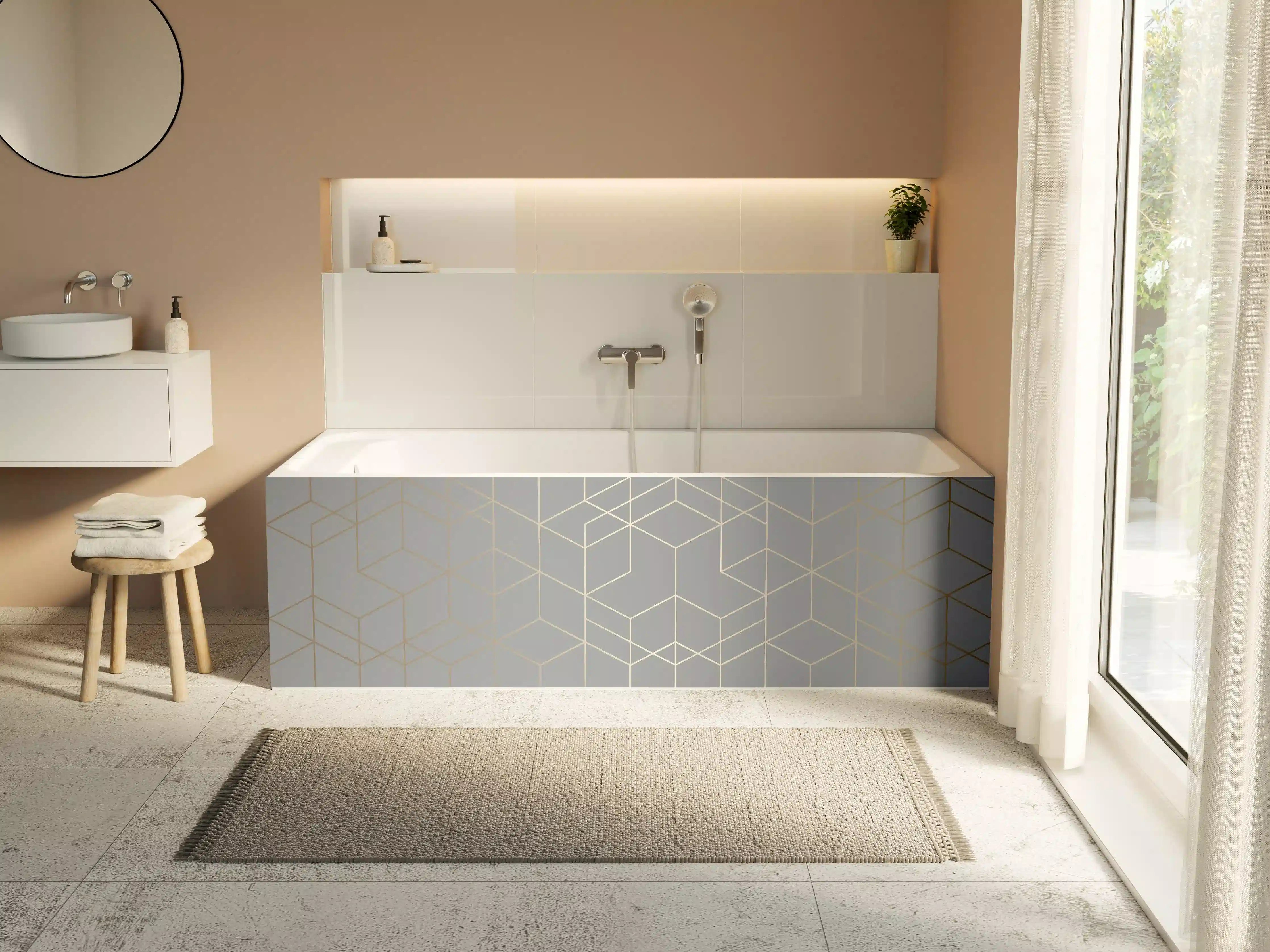 Badewannen-Rückwand - Modernes Weiß-Grau-Design