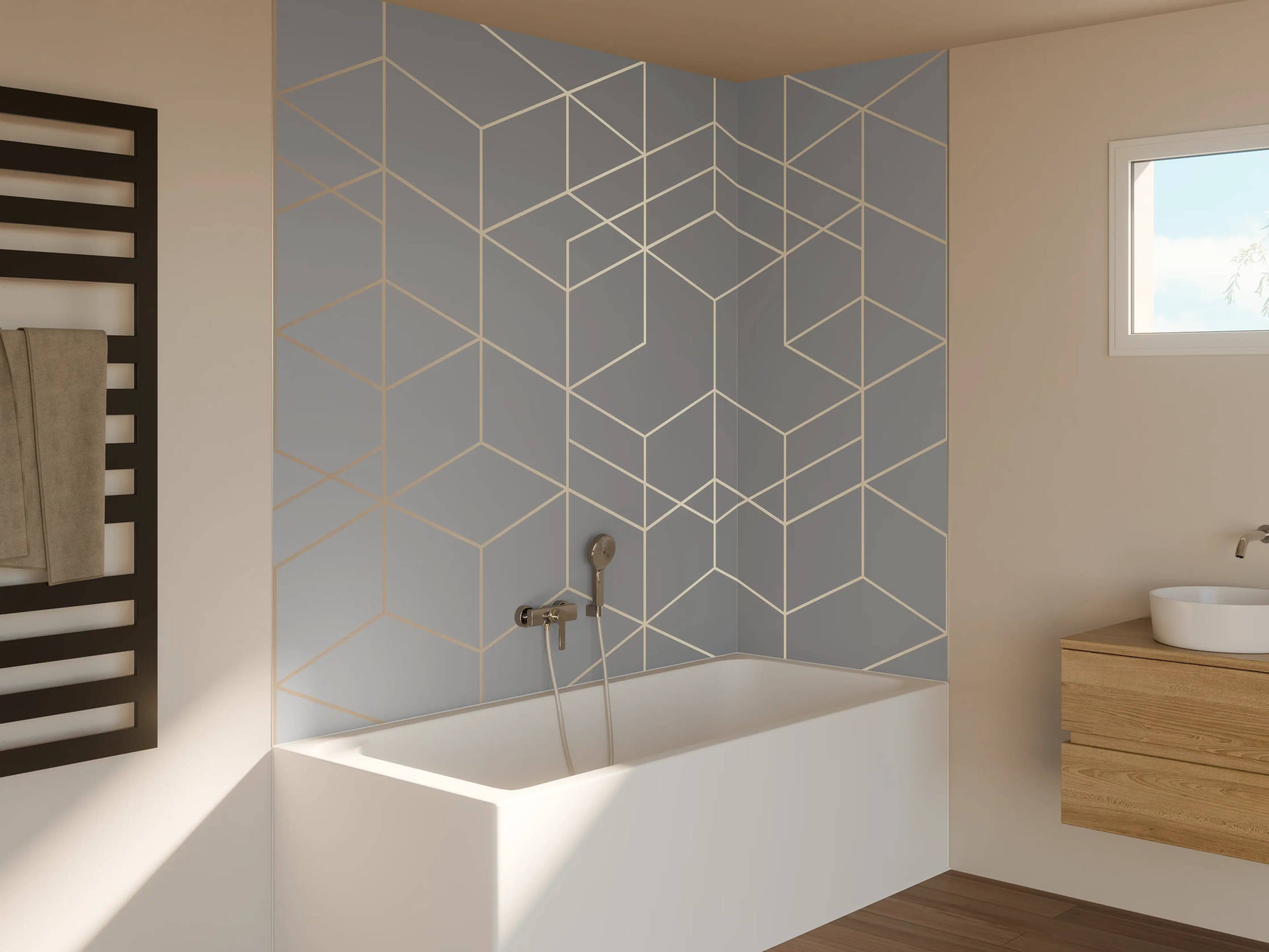 Badewannen-Rückwand - Modernes Weiß-Grau-Design