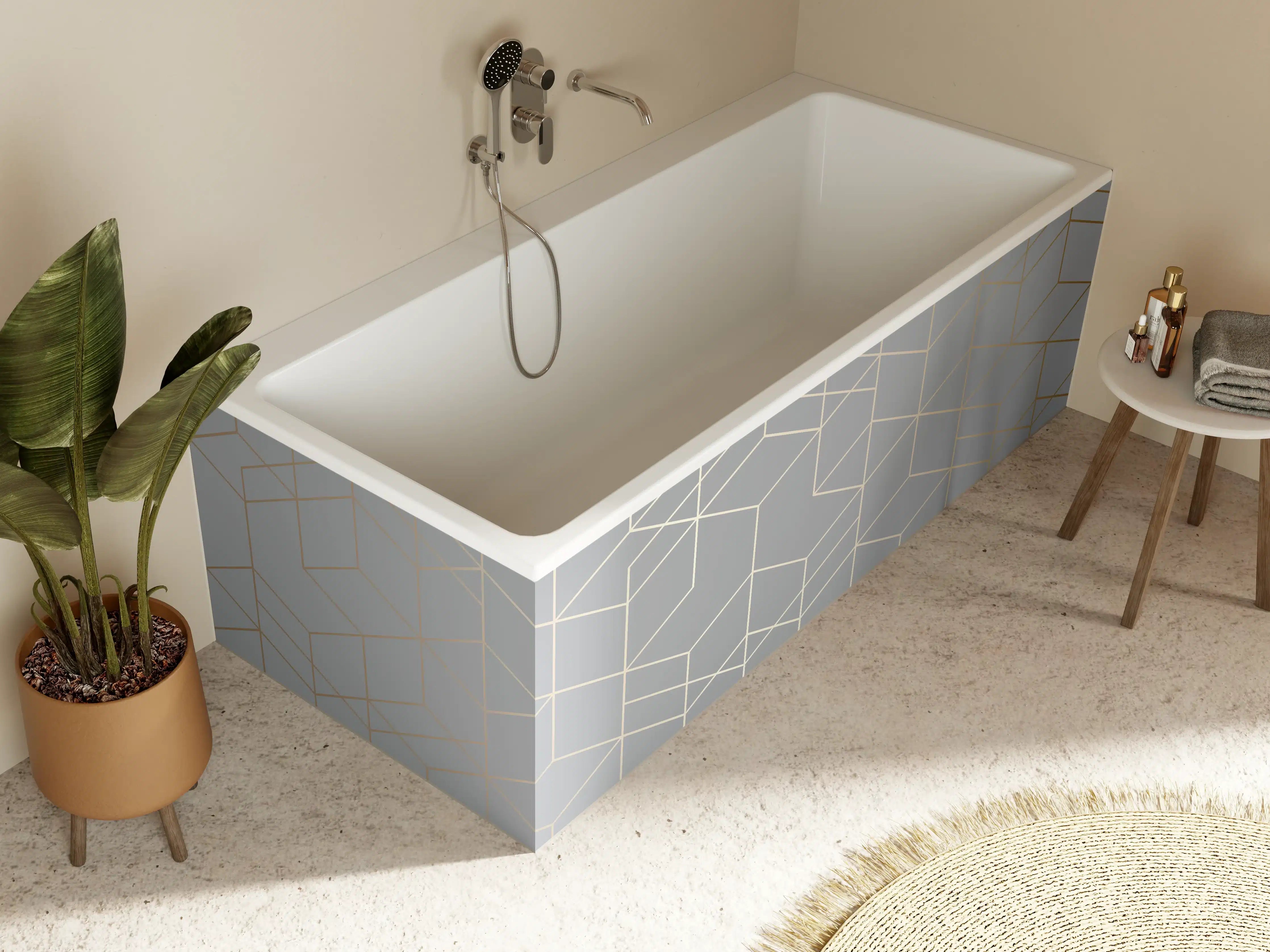 Badewannen-Rückwand - Modernes Weiß-Grau-Design
