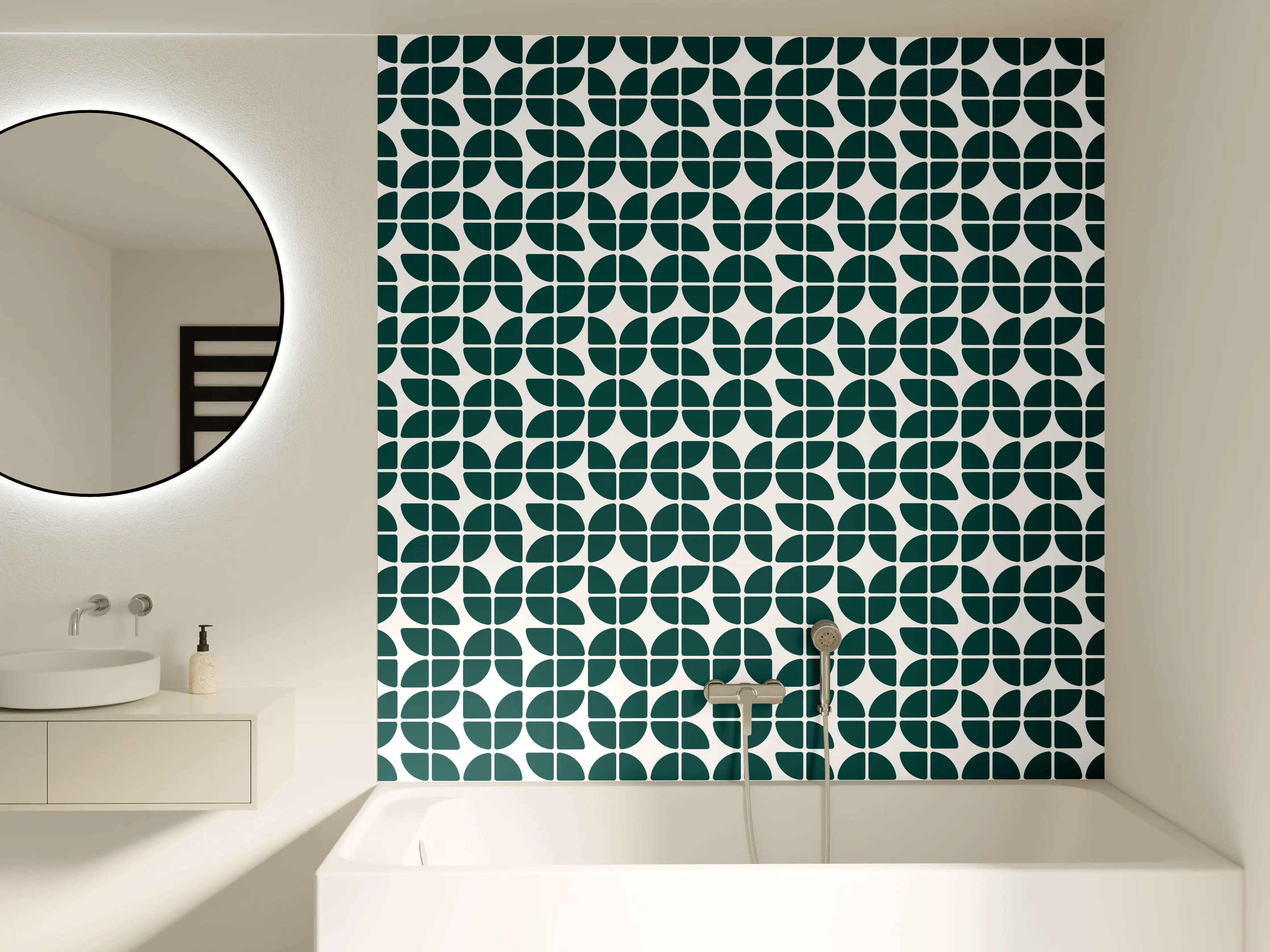 Badewannen-Rückwand - Modisches geometrisches Muster in Dunkelgrün und Weiß