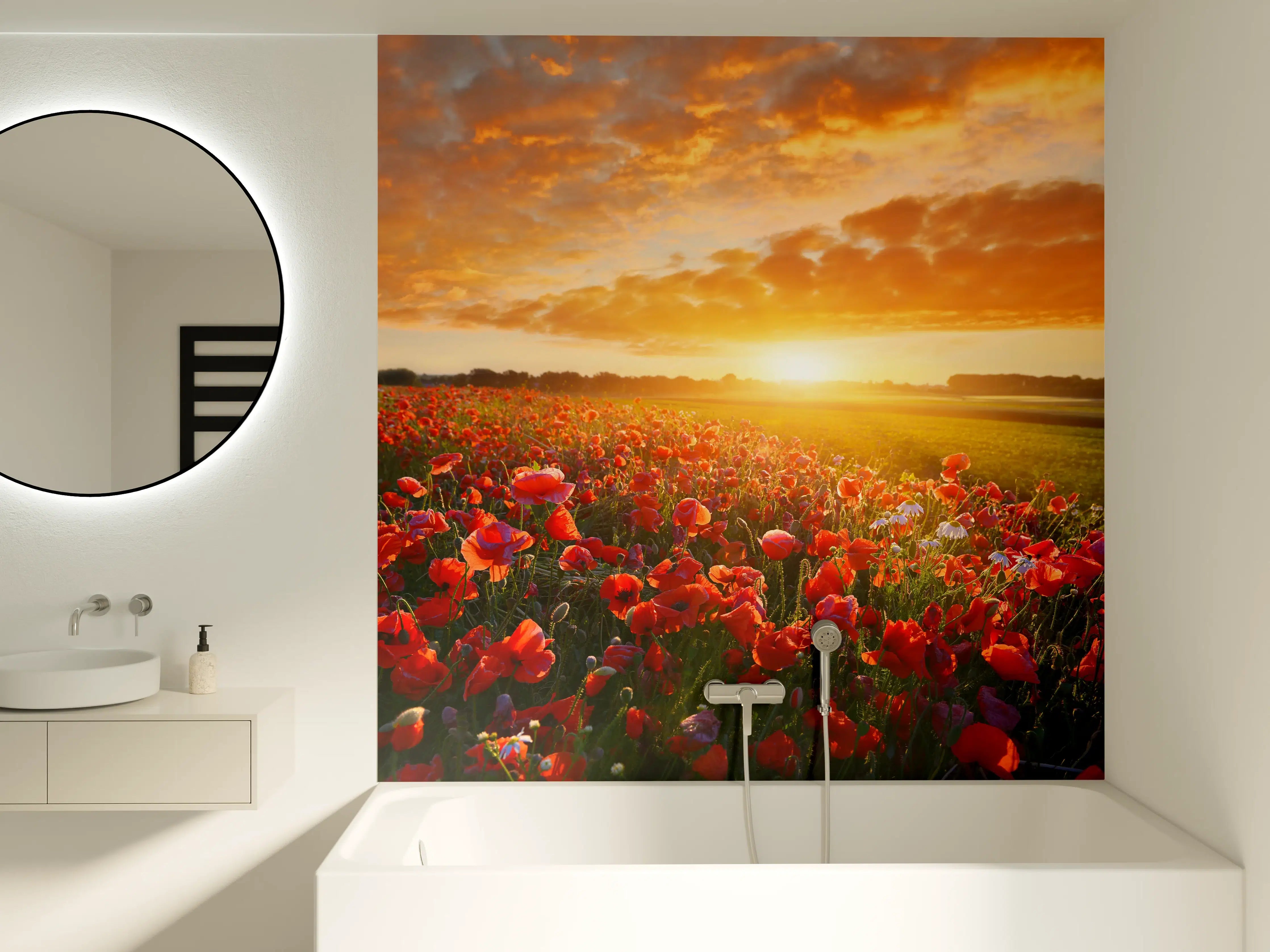 Badewannen-Rückwand - Mohnblüten bei Sonnenaufgang in Kassel
