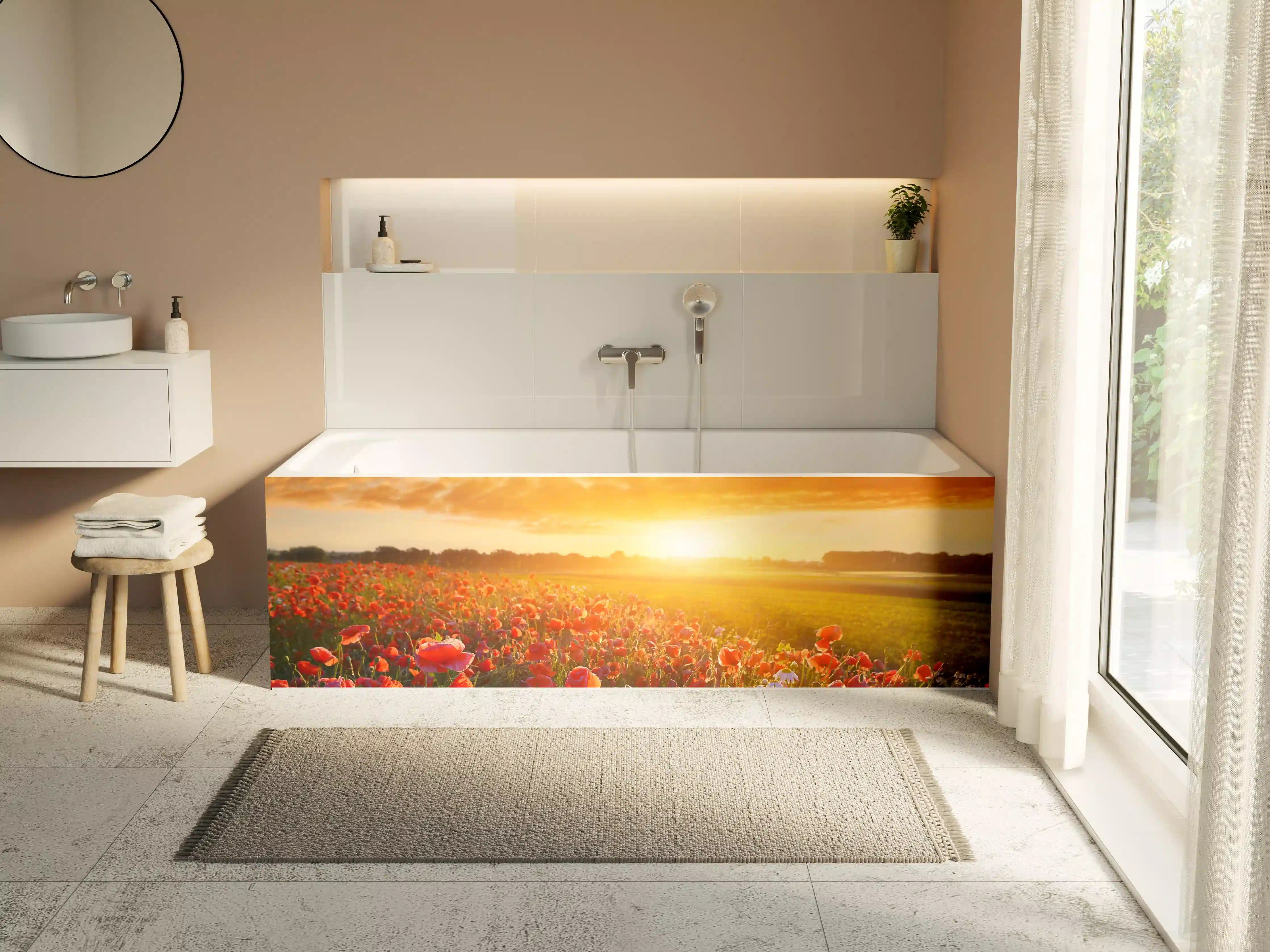 Badewannen-Rückwand - Mohnblüten bei Sonnenaufgang in Kassel