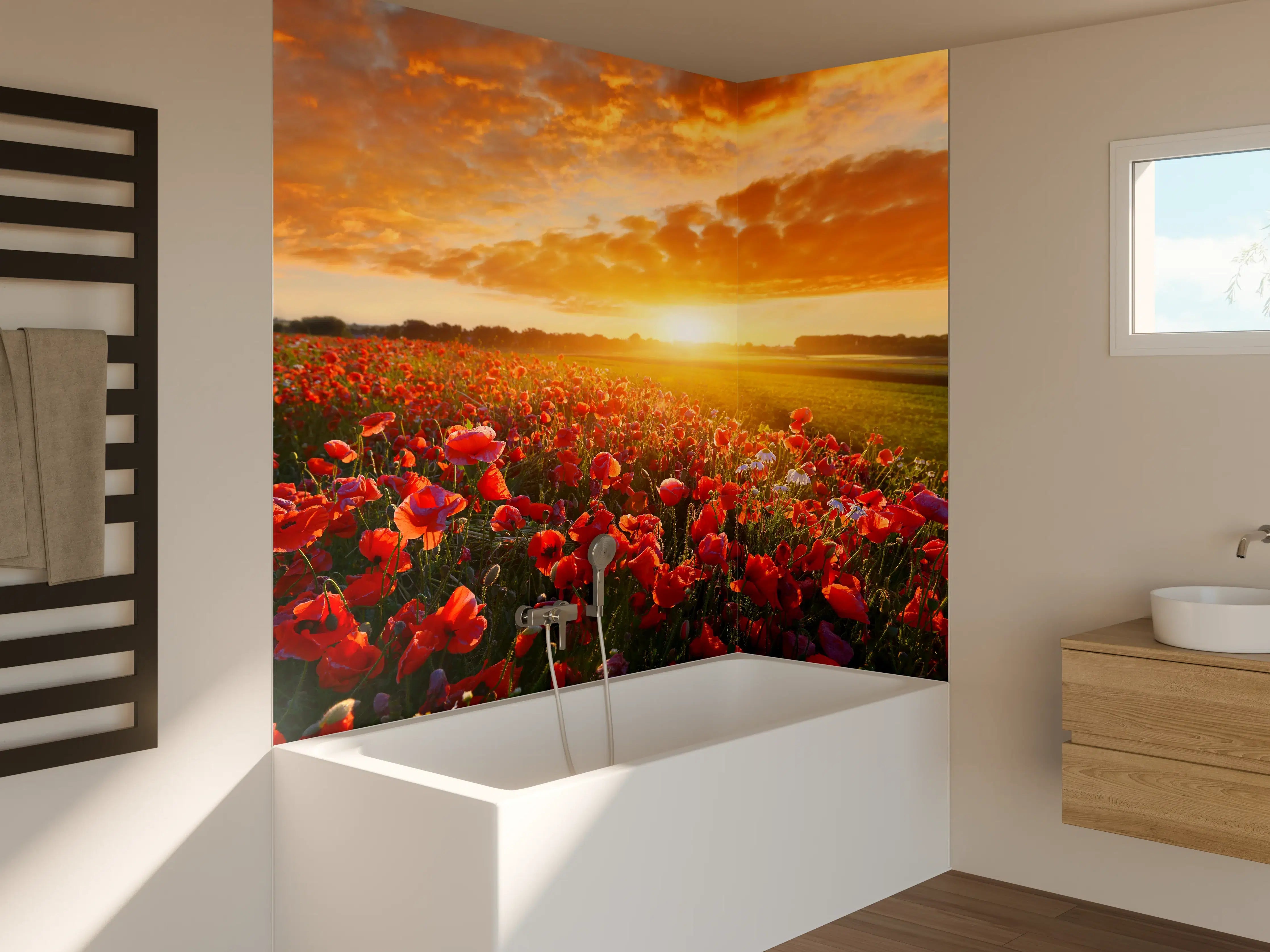 Badewannen-Rückwand - Mohnblüten bei Sonnenaufgang in Kassel
