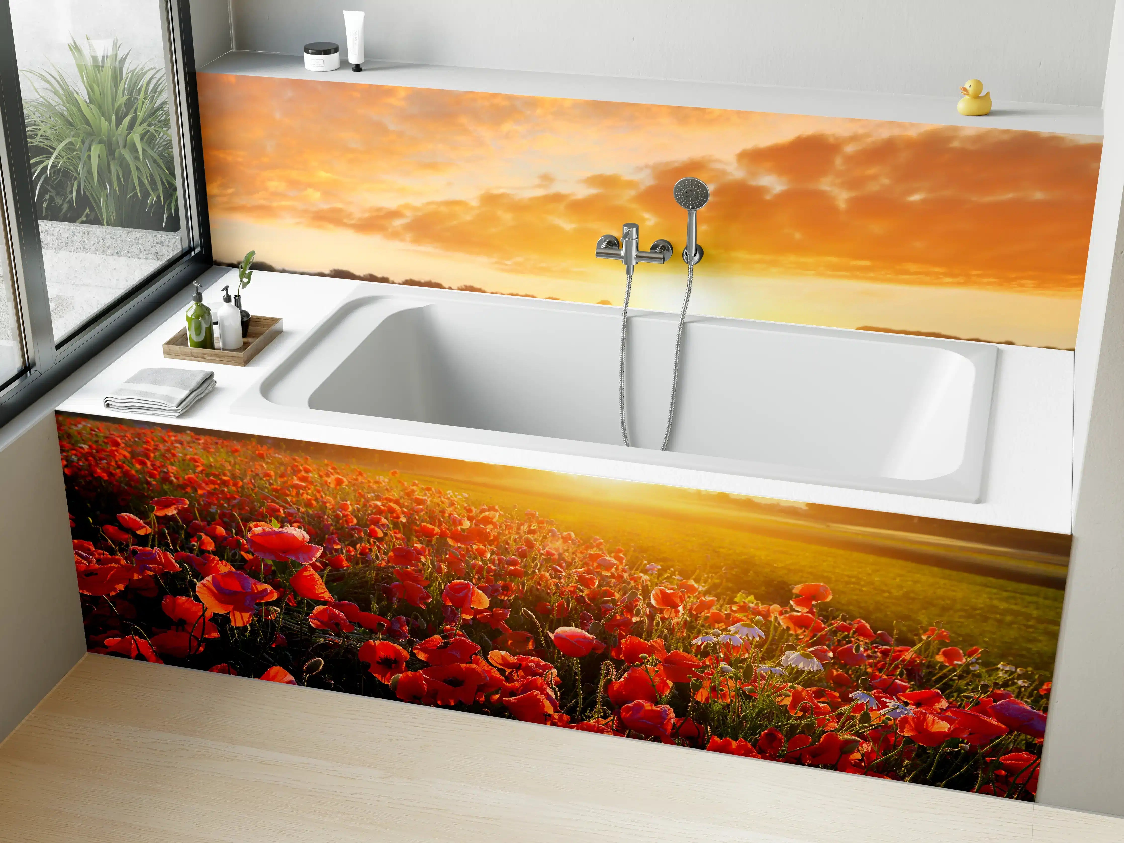 Badewannen-Rückwand - Mohnblüten bei Sonnenaufgang in Kassel