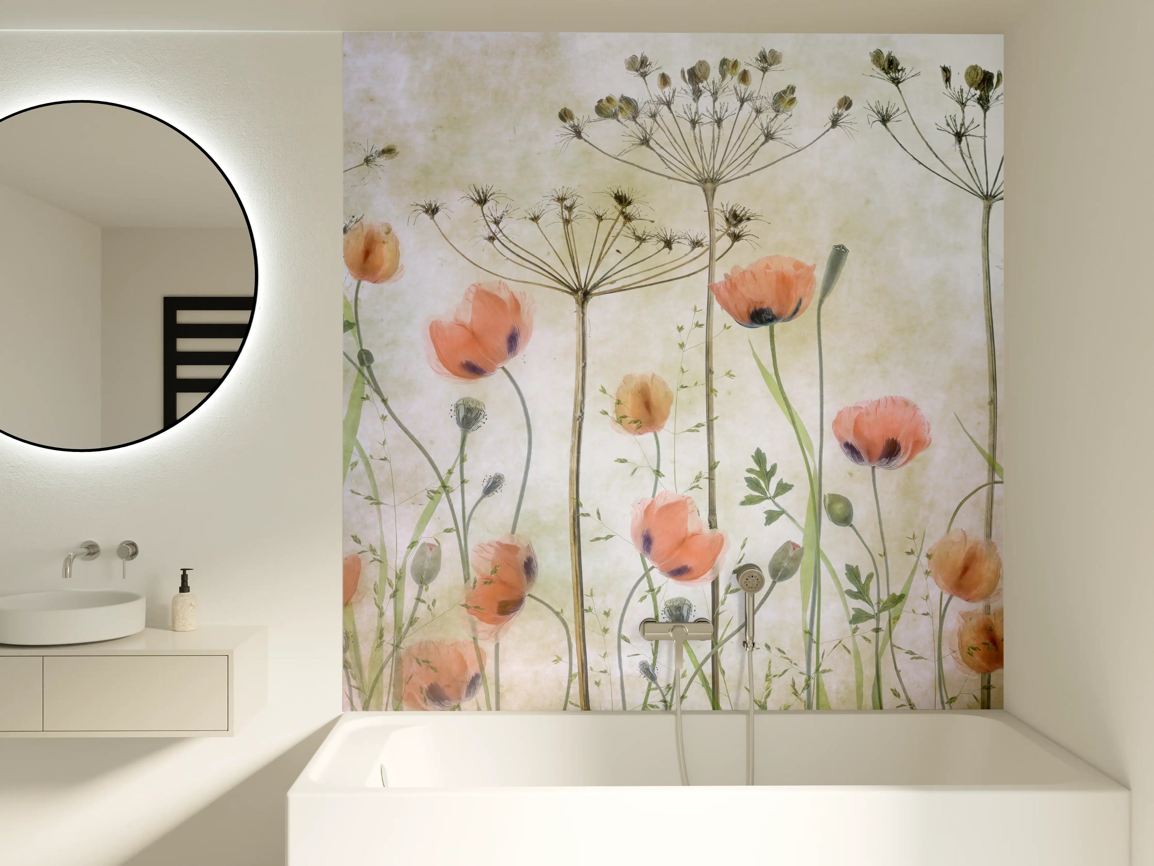 Badewannen-Rückwand - Mohnblumen - Florale Zeichnung