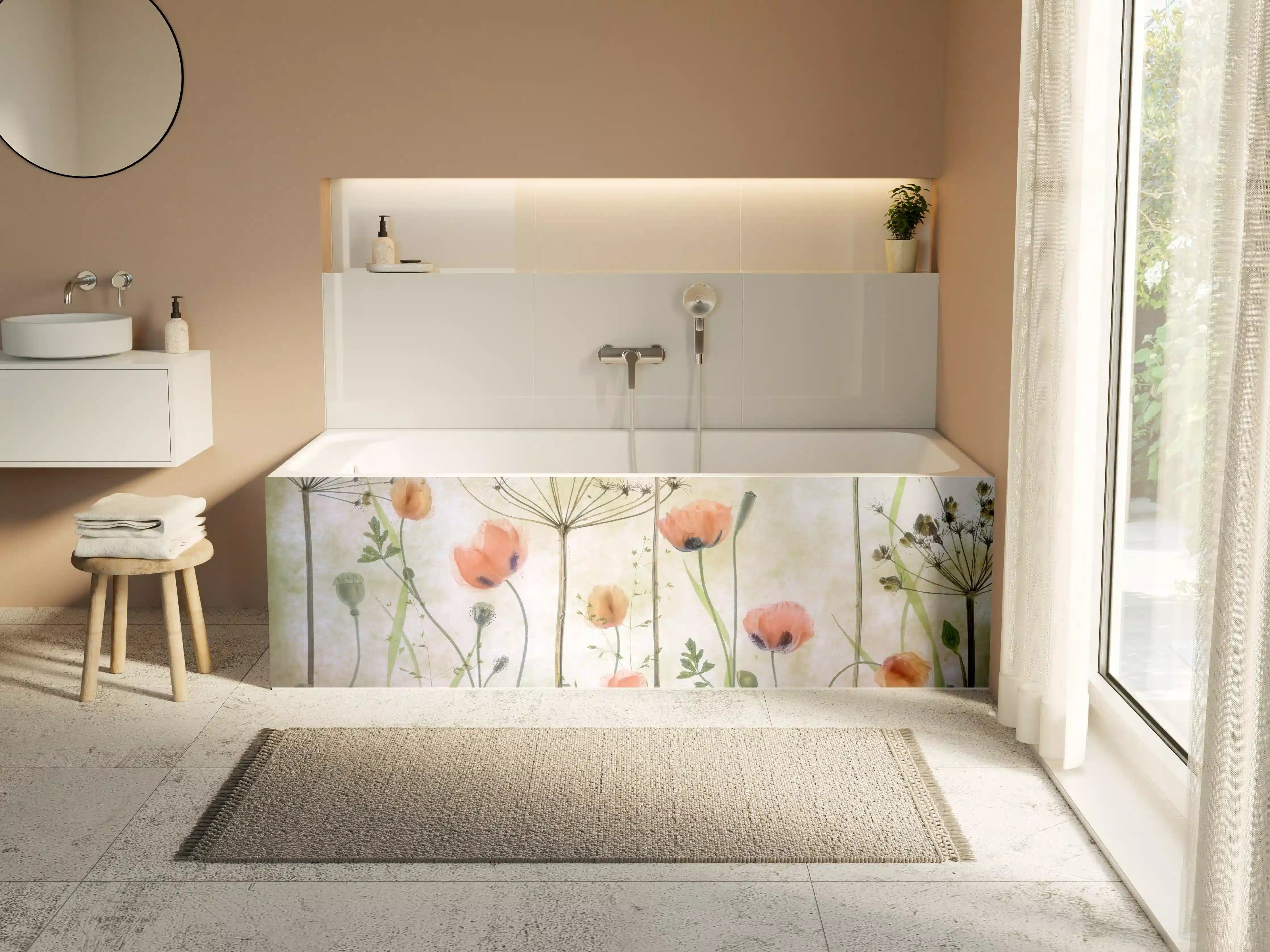 Badewannen-Rückwand - Mohnblumen - Florale Zeichnung